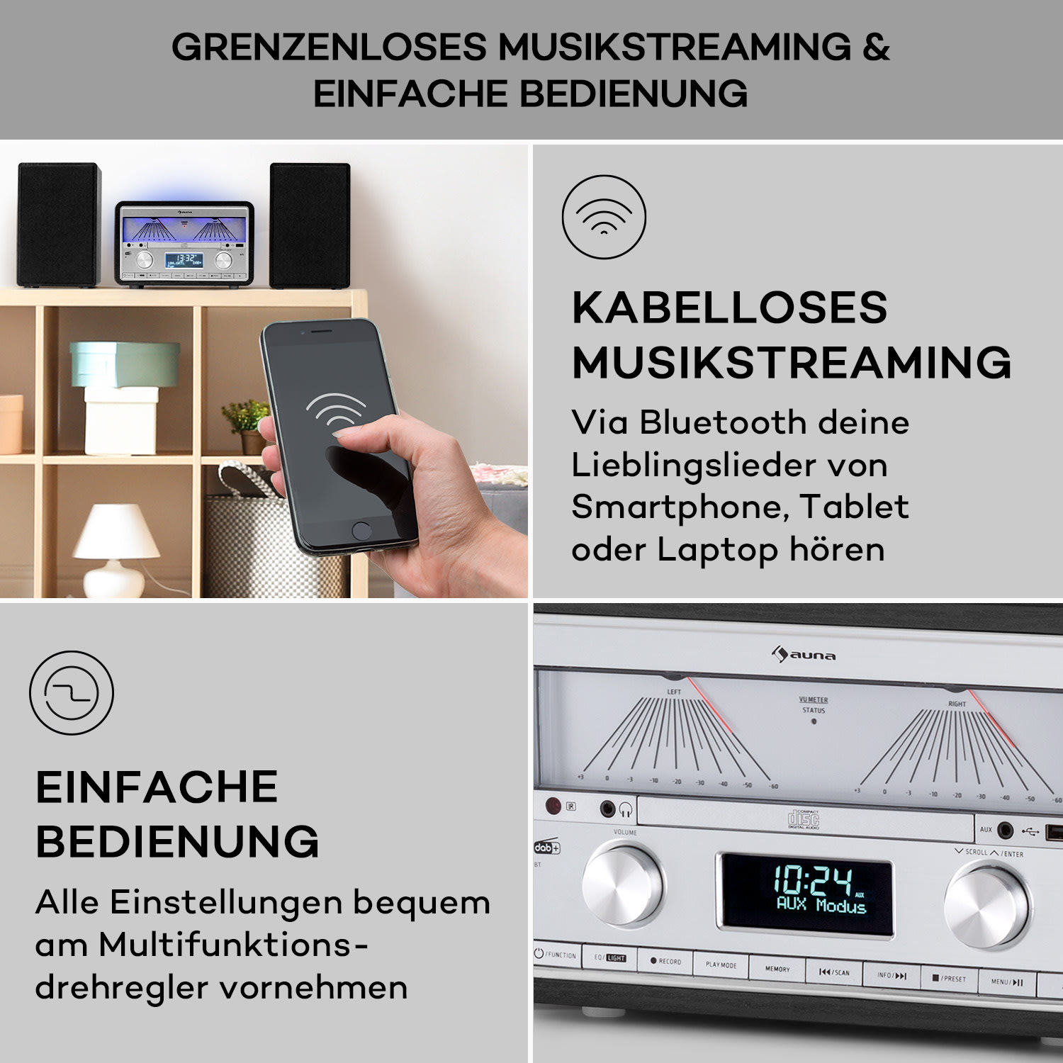 Elton Stereo-Anlage CD BT MP3 DAB+ UKW Radio VU-Meter Ambientelicht DAB / FM | Schwarz