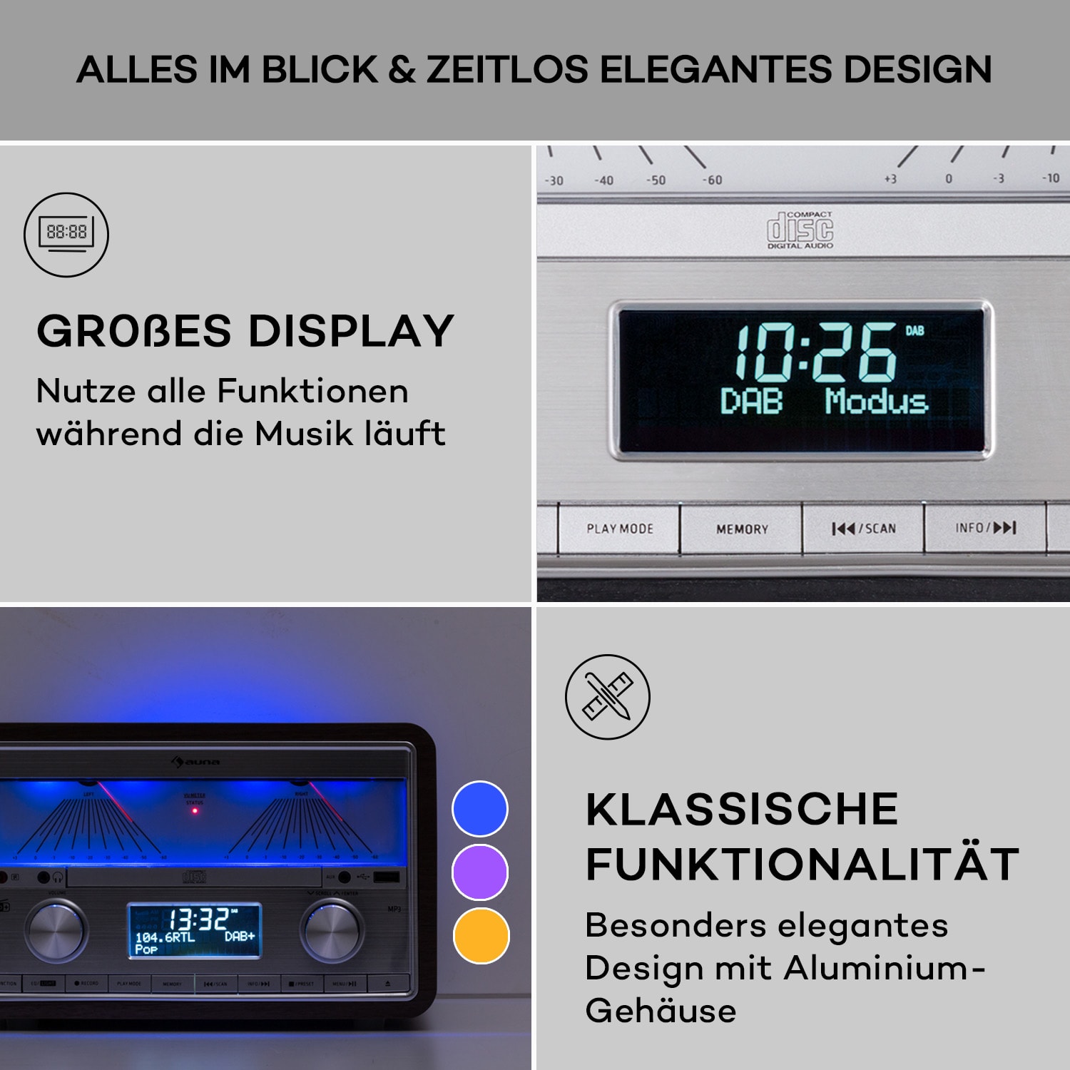 Elton Stereo-Anlage CD BT MP3 DAB+ UKW Radio VU-Meter Ambientelicht DAB / FM | Schwarz