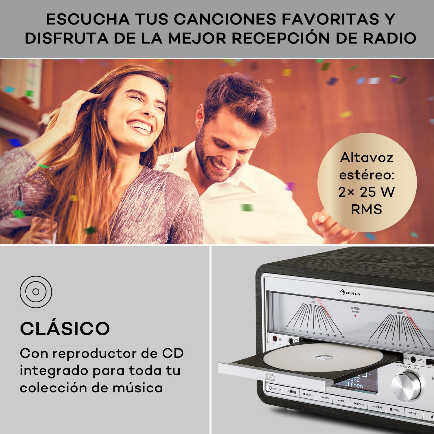 Elton Sistema estéreo CD BT MP3 DAB+ FM Radio VU-Metro Luz ambiente DAB / FM | Negro