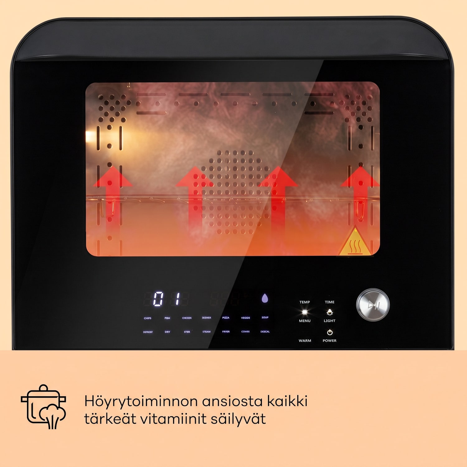 Vita Pro kuumailmakeitin höyrykypsennyksellä 2450 W 18 litraa 14 ohjelmaa 800 ml vesisäiliö Musta