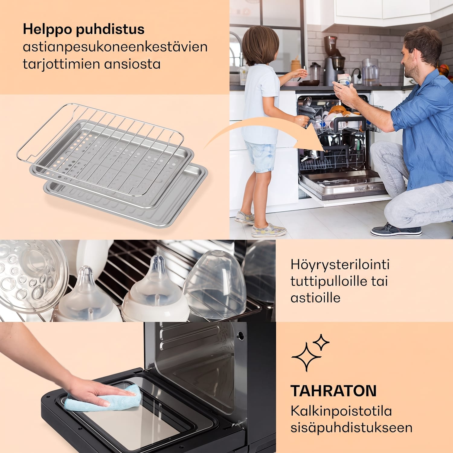 Vita Pro kuumailmakeitin höyrykypsennyksellä 2450 W 18 litraa 14 ohjelmaa 800 ml vesisäiliö Musta