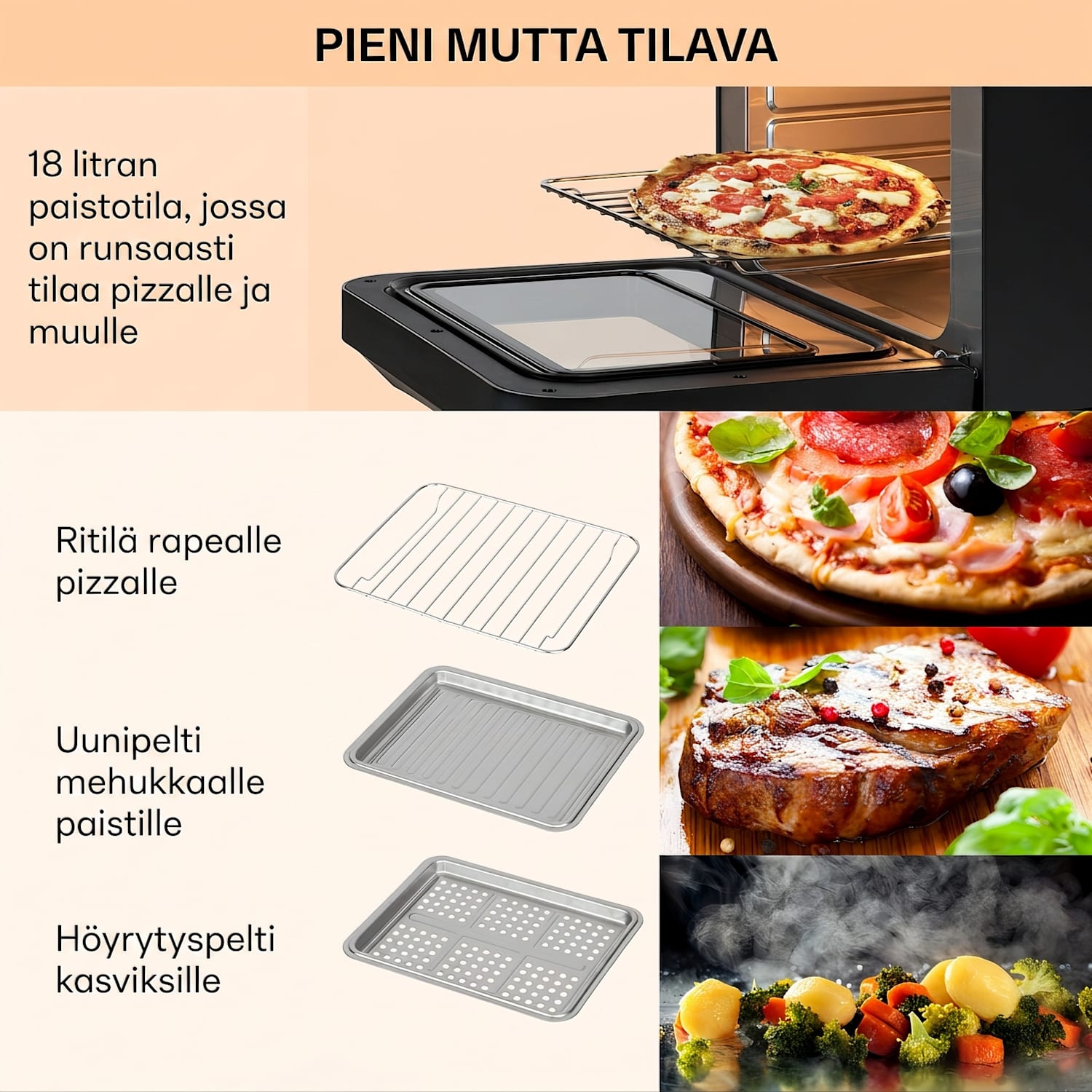 Vita Pro kuumailmakeitin höyrykypsennyksellä 2450 W 18 litraa 14 ohjelmaa 800 ml vesisäiliö Musta