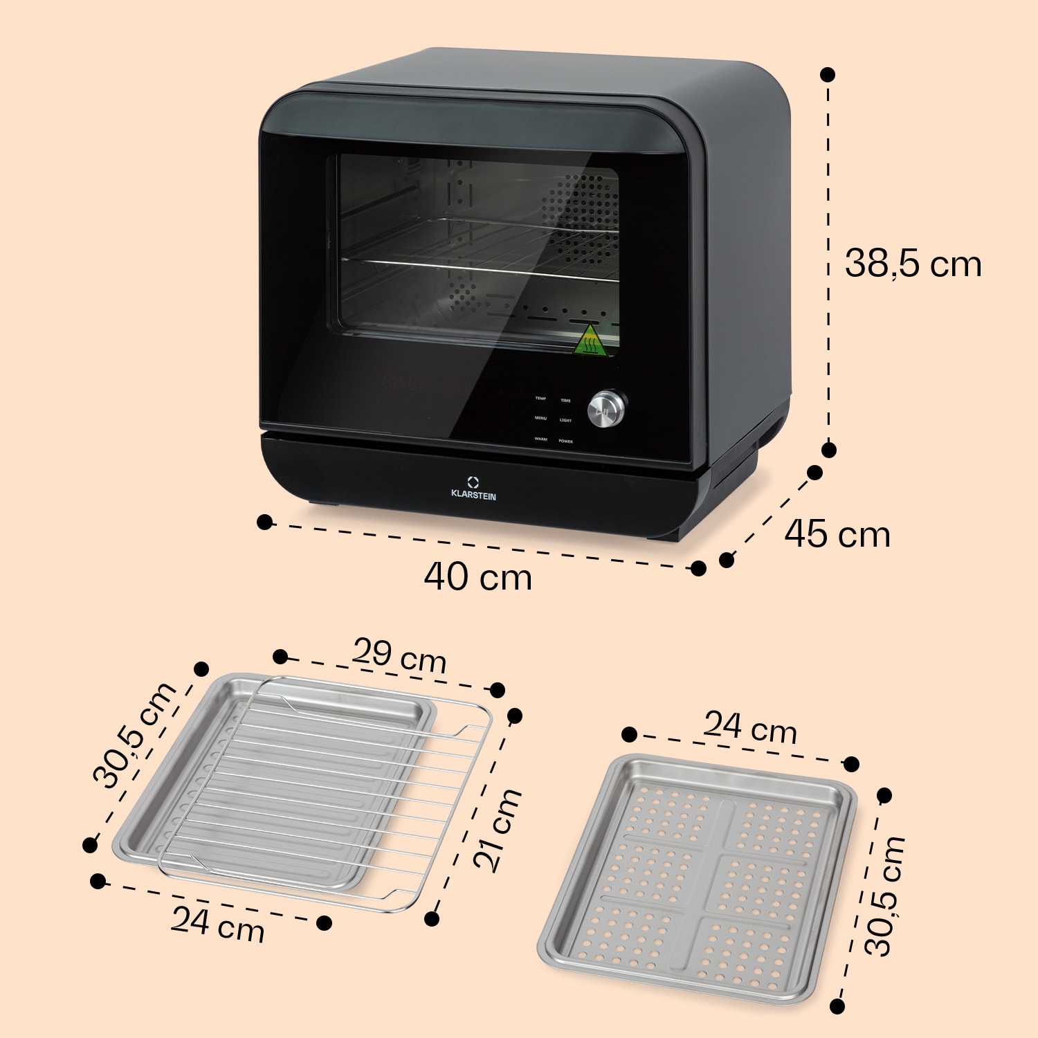 Vita Pro kuumailmakeitin höyrykypsennyksellä 2450 W 18 litraa 14 ohjelmaa 800 ml vesisäiliö Musta