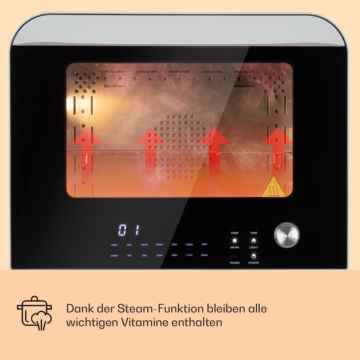 Vita Pro Heißluftfritteuse Dampfgaren 2450 W 18 Ltr 800 ml Wassertank Weiß