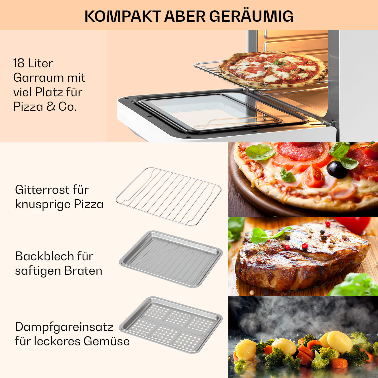 Vita Pro Heißluftfritteuse Dampfgaren 2450 W 18 Ltr 800 ml Wassertank Weiß