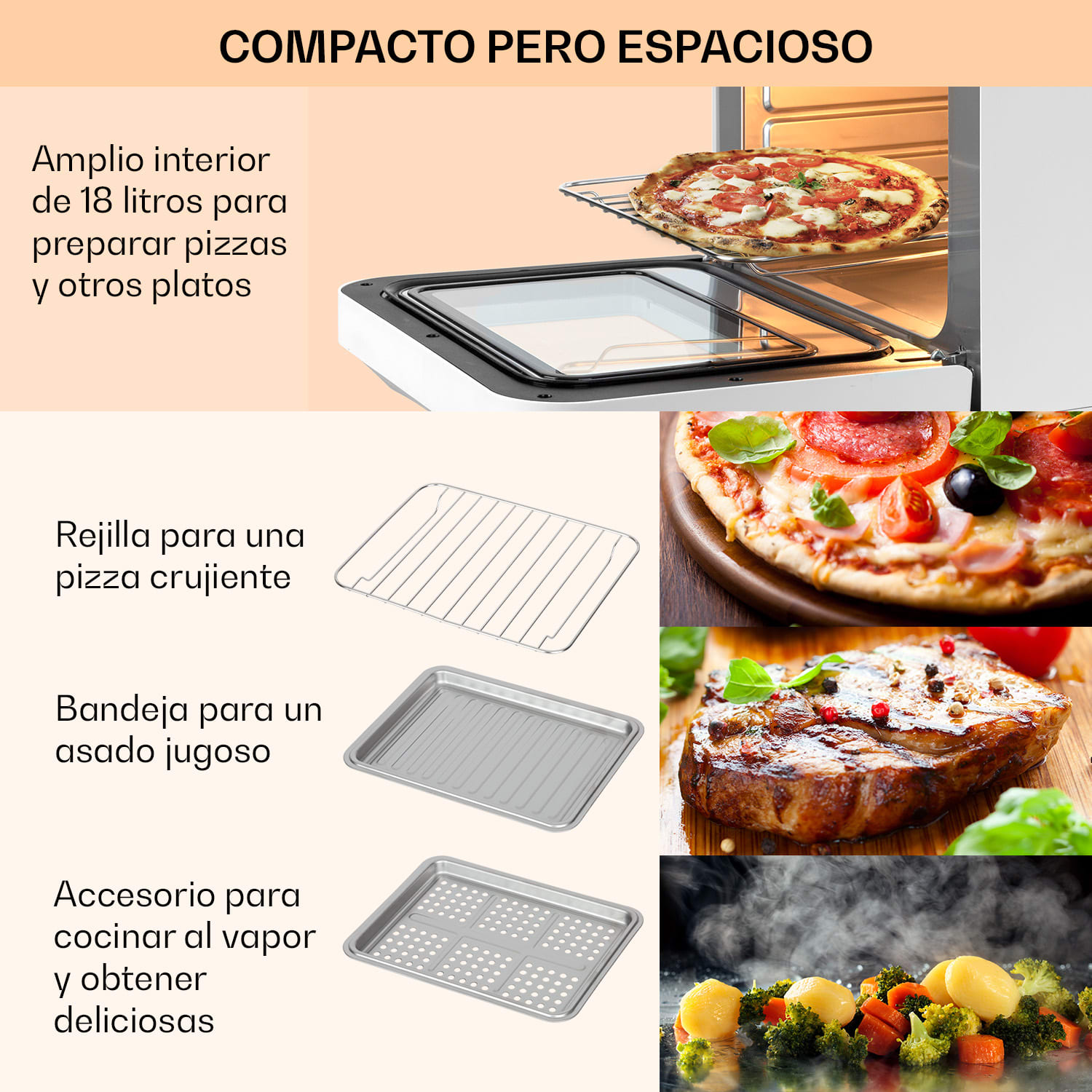Vita Pro Hot Air Deep Fryer con cocción vapor 2450 W 18 litros 14 programas 800 ml depósito de agua Blanco