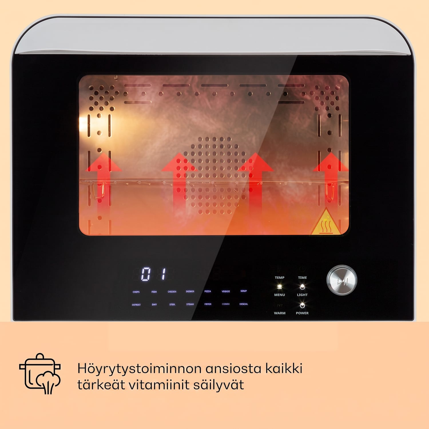 Vita Pro kuumailmakeitin höyrykypsennyksellä 2450 W 18 litraa 14 ohjelmaa 800 ml vesisäiliö Valkoinen