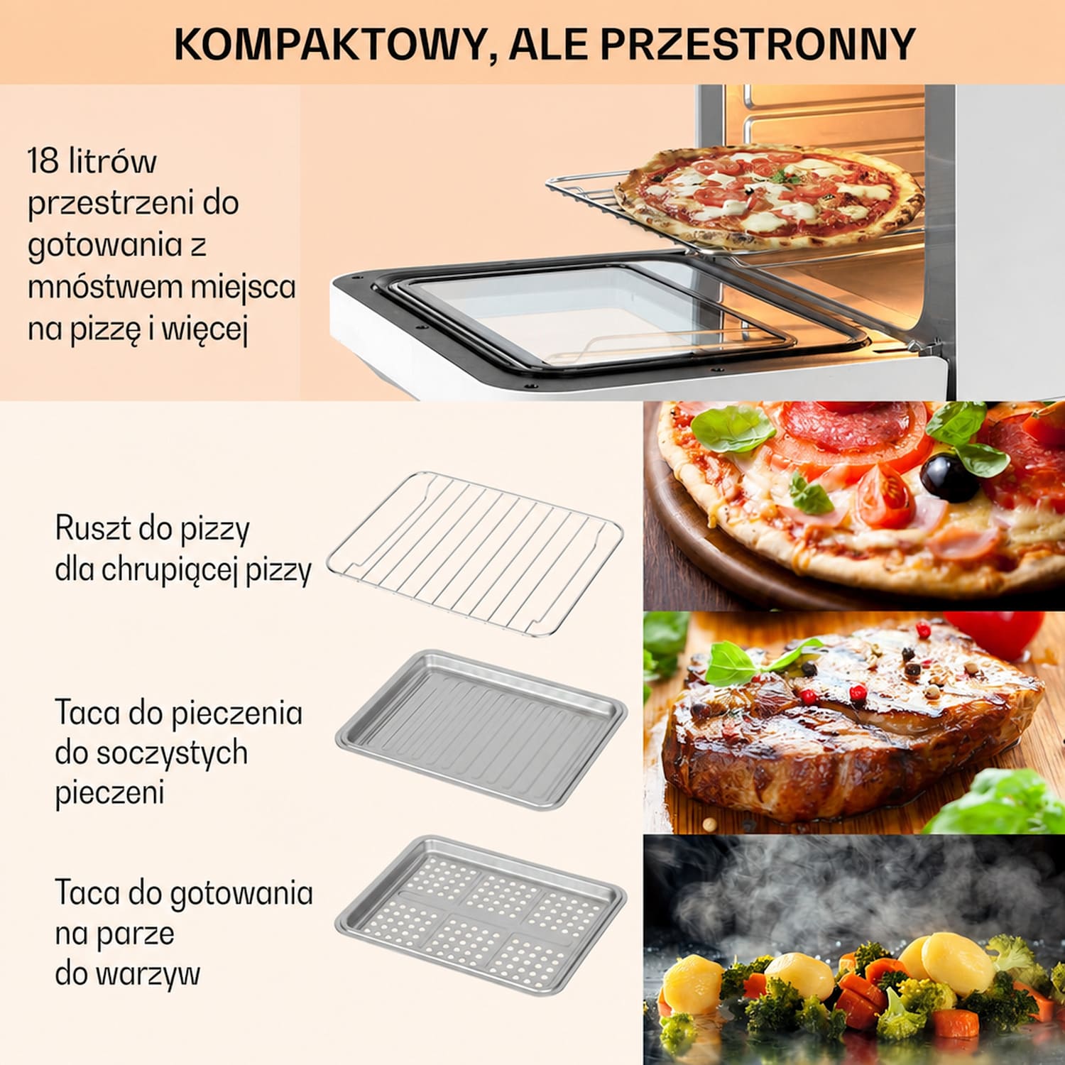 Vita Pro, frytkownica beztłuszczowa z funkcją gotowania na parze, 2450 W, 18 l, 14 programów, zbiornik na wodę o pojemności 800 ml Biały