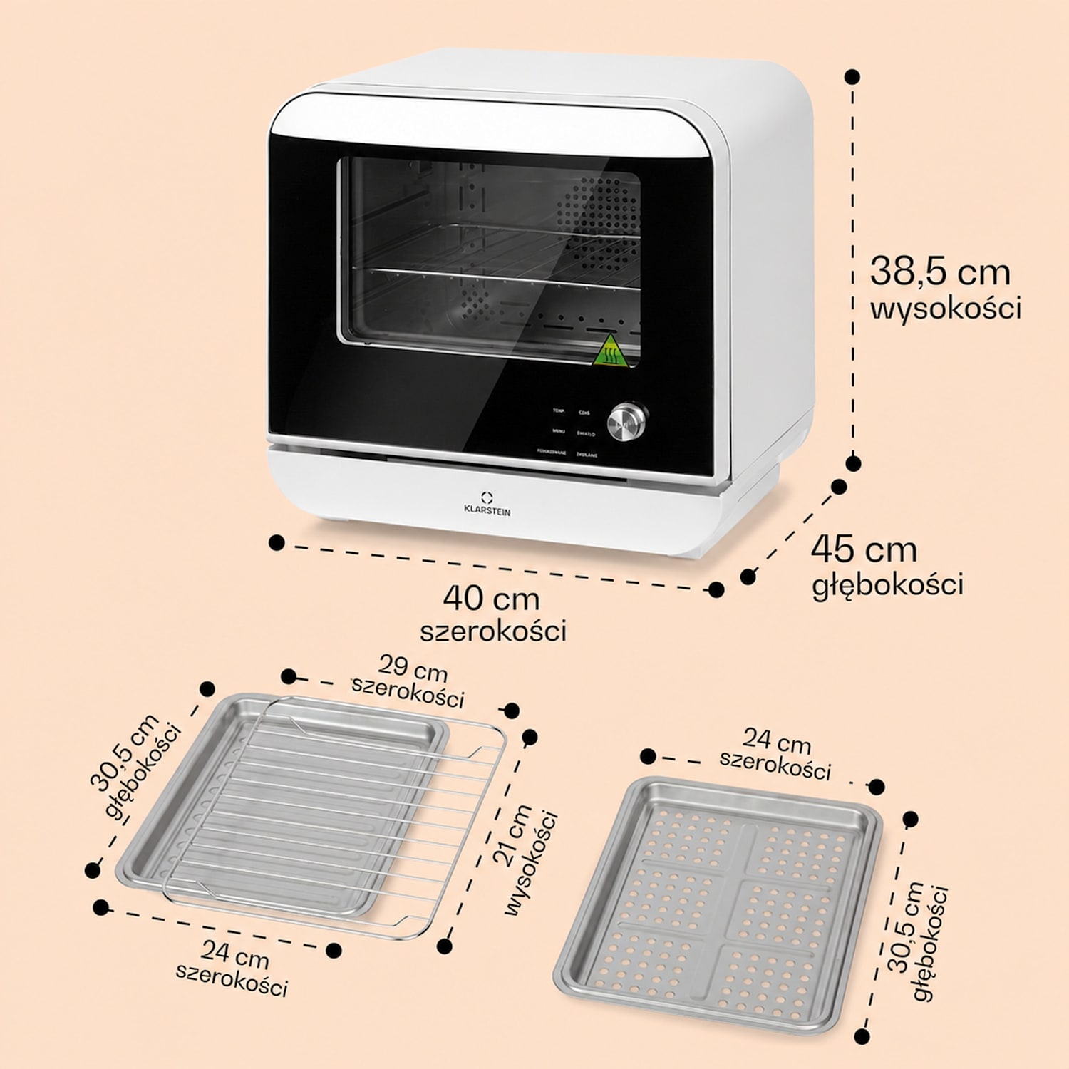 Vita Pro, frytkownica beztłuszczowa z funkcją gotowania na parze, 2450 W, 18 l, 14 programów, zbiornik na wodę o pojemności 800 ml Biały