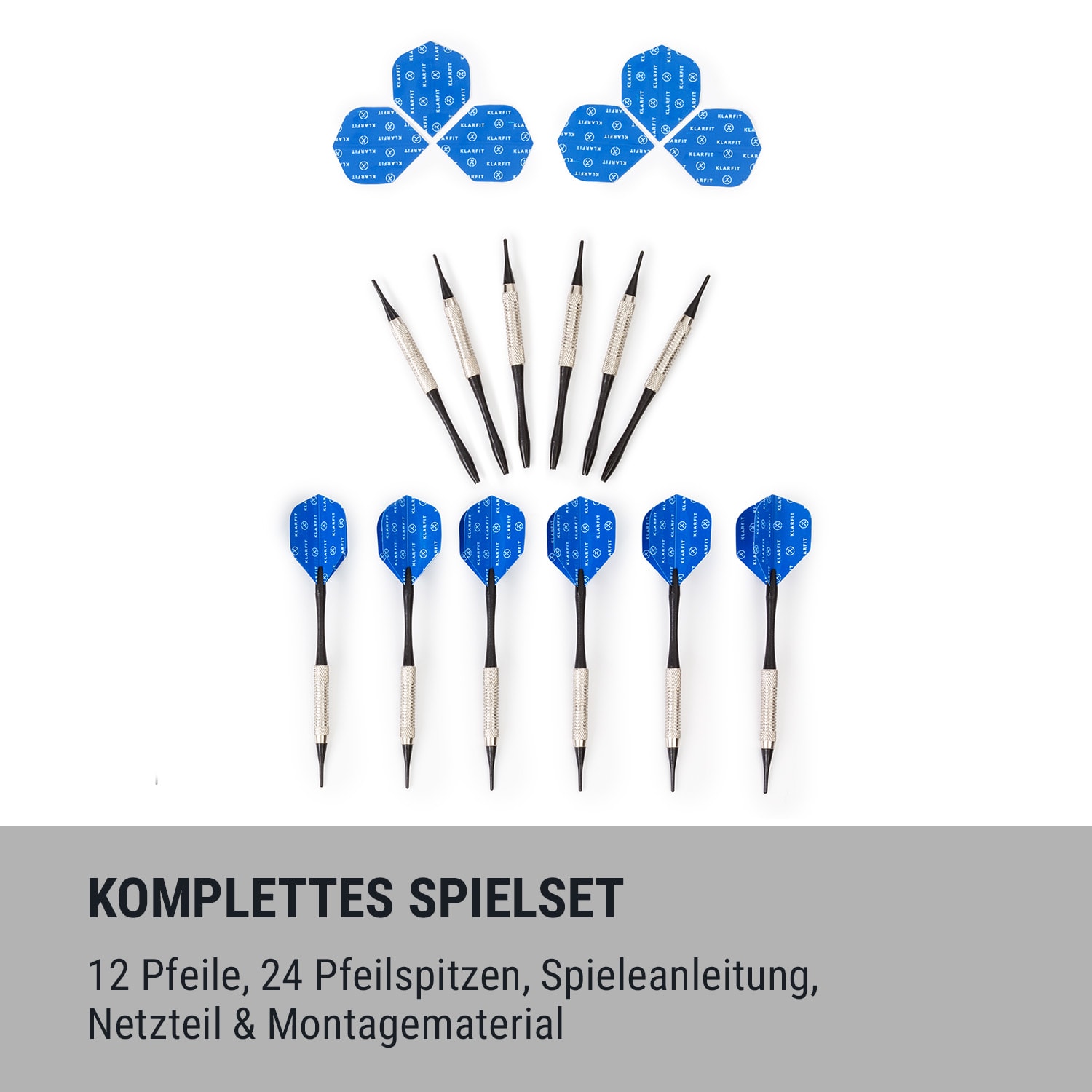 Dartmaster 180 Dartscheibe Fronttür inkl. 12 Pfeilen & 24 Pfeilspitzen Netzteil Wandmontage Mehrfarbig