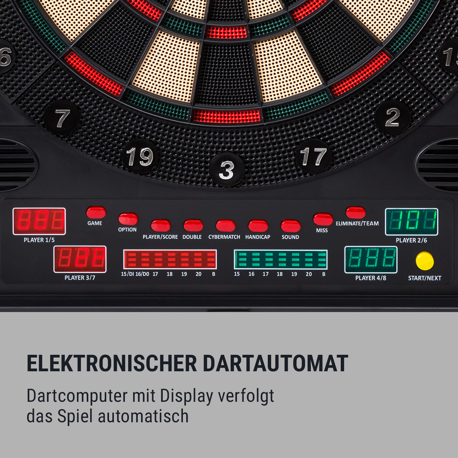 Dartmaster 180 Dartscheibe Fronttür inkl. 12 Pfeilen & 24 Pfeilspitzen Netzteil Wandmontage Mehrfarbig