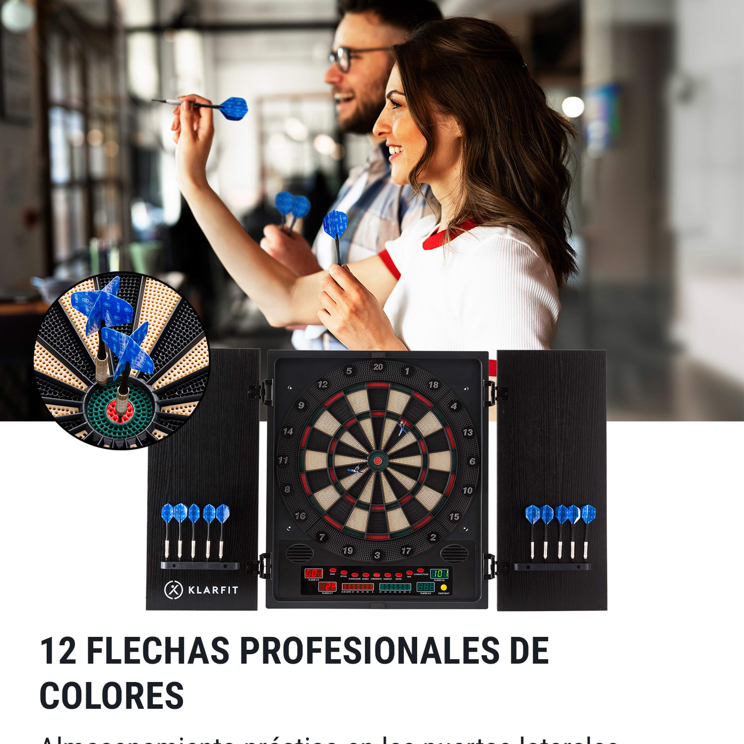 Dartmaster 180 Diana de dardos Puerta frontal 12 dardos 24 puntas Cable de alimentación Montaje en pared Multi