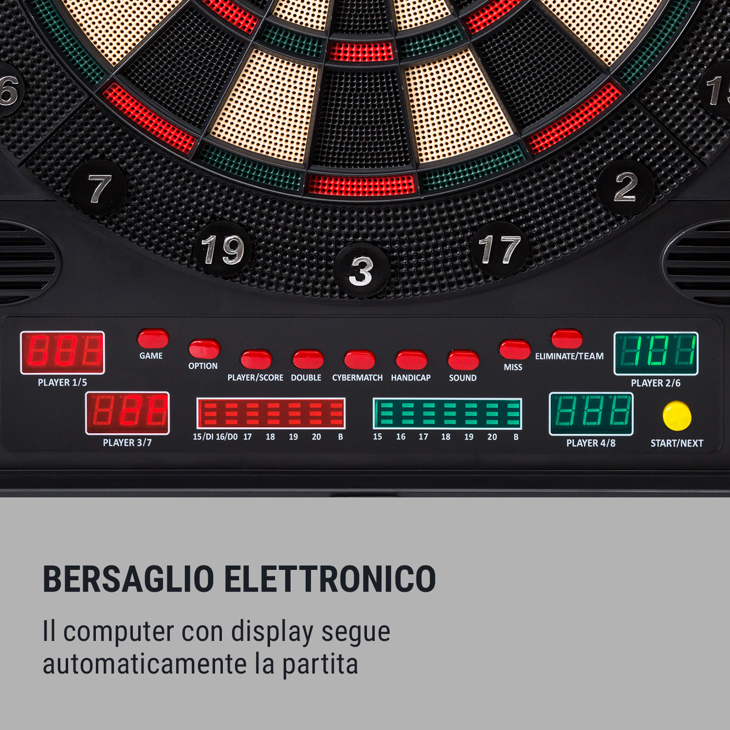 Dartmaster 180 - Bersaglio da freccette, sportelli frontali, incl. 12 freccette & 24 punte, alimentatore, montaggio a parete Multi