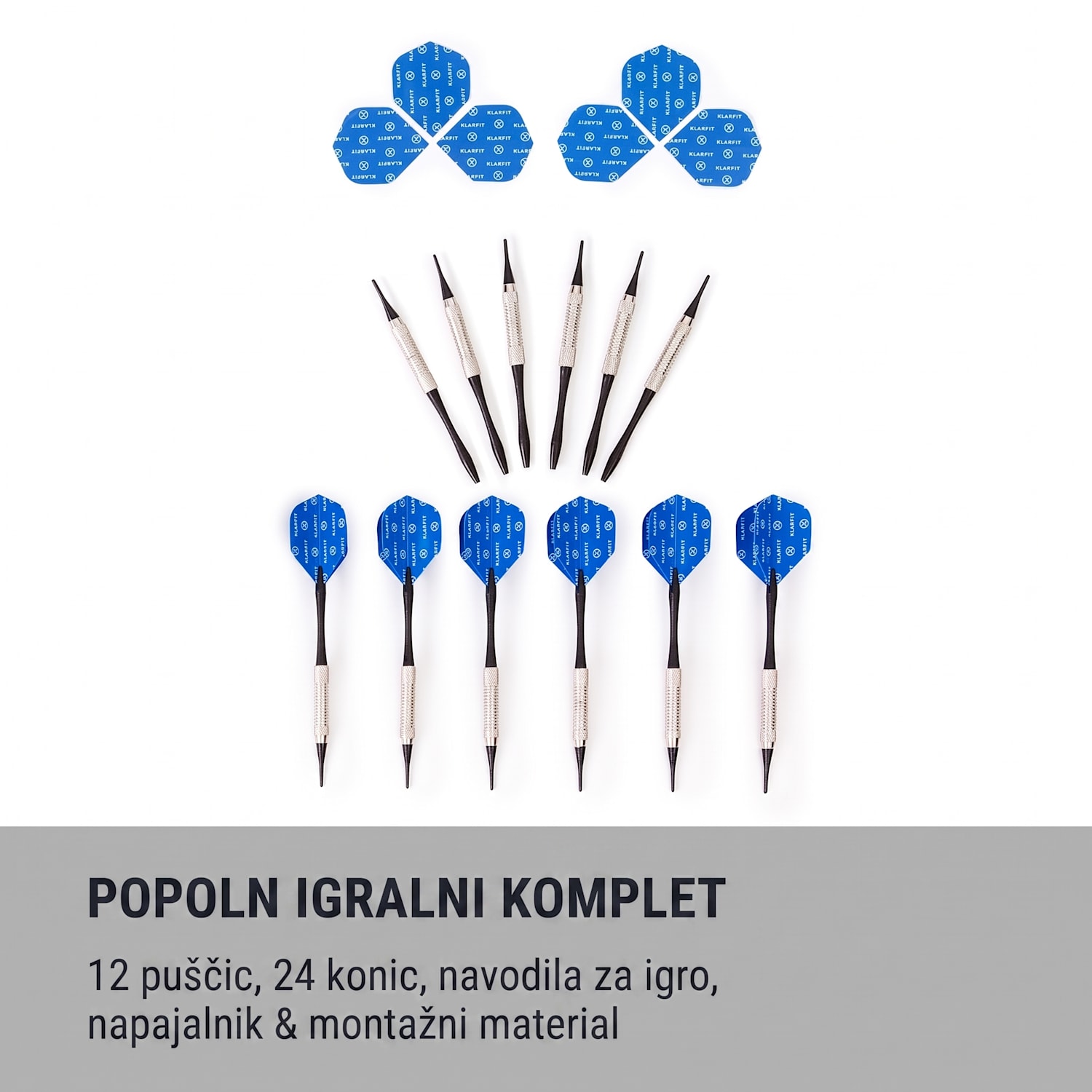 Dartmaster 180 Pikado, vključno z 12 puščicami in 24 konicami za puščice, napajalni stenski nosilec Večbarvna