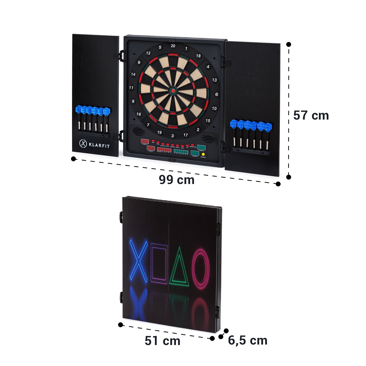 Dartmaster 180 darts elülső ajtóval 12 darts és 24 darts hegy tápegység fali konzol Multi