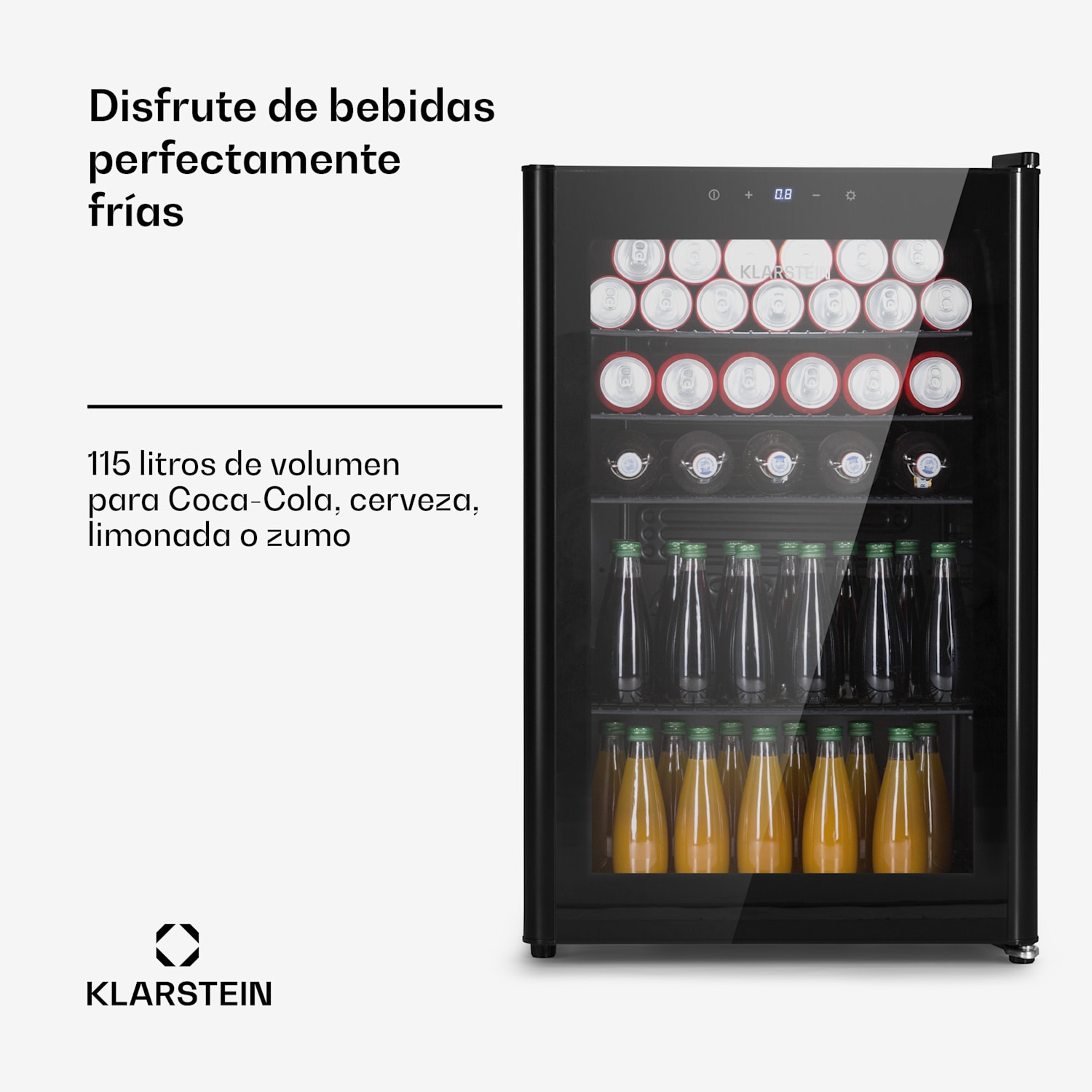 Beercave 115 koelkast 115 ltr 4 schappen 3-voudig geïsoleerde glasdeur touch 115 ltr | Zwart