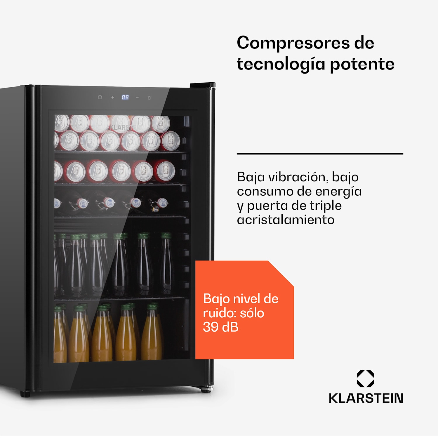 Beercave 115 koelkast 115 ltr 4 schappen 3-voudig geïsoleerde glasdeur touch 115 ltr | Zwart