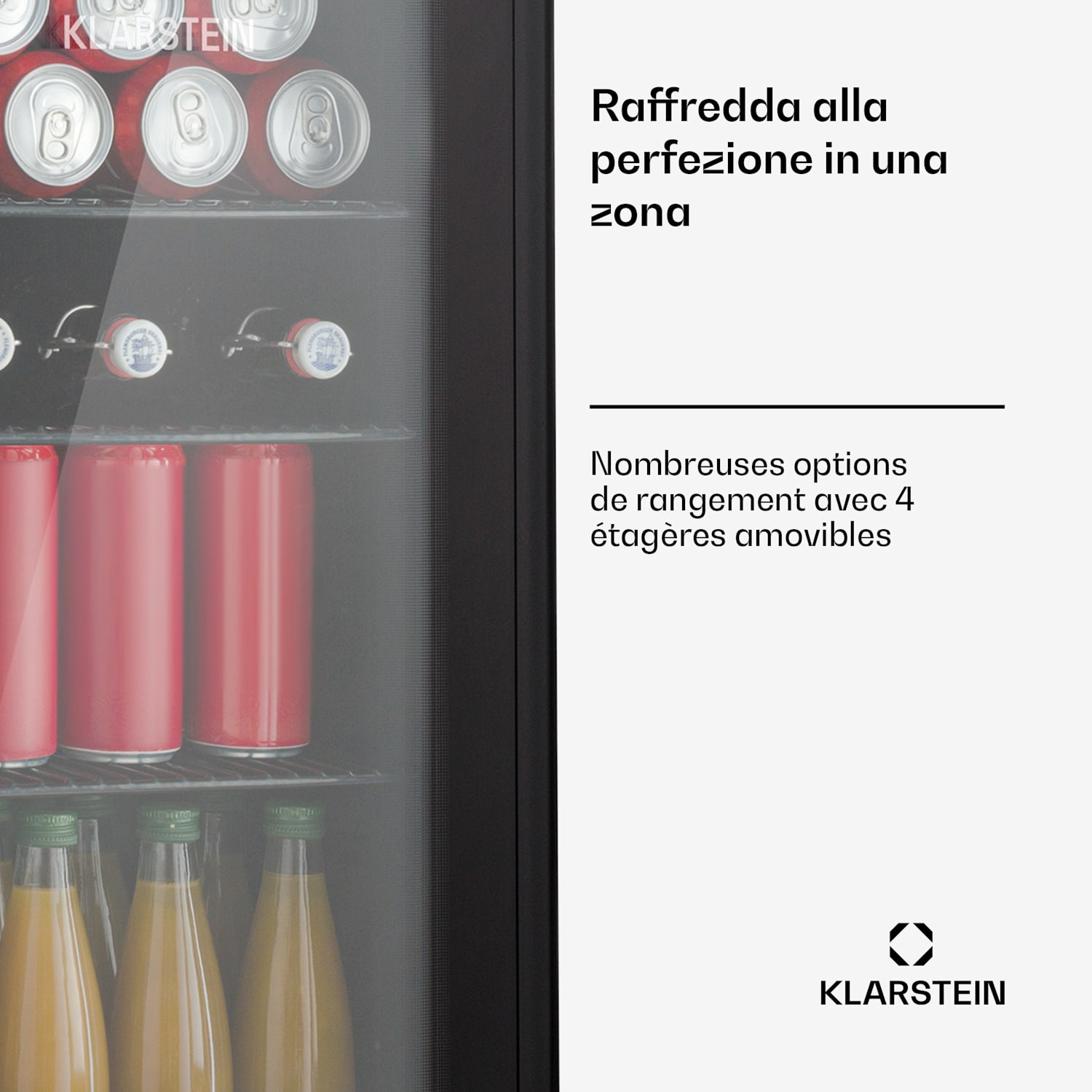 Beercave 115 - Frigorifero, 115 litri, 4 ripiani, sportello in vetro a triplo isolamento, touch 115 Ltr | Nero