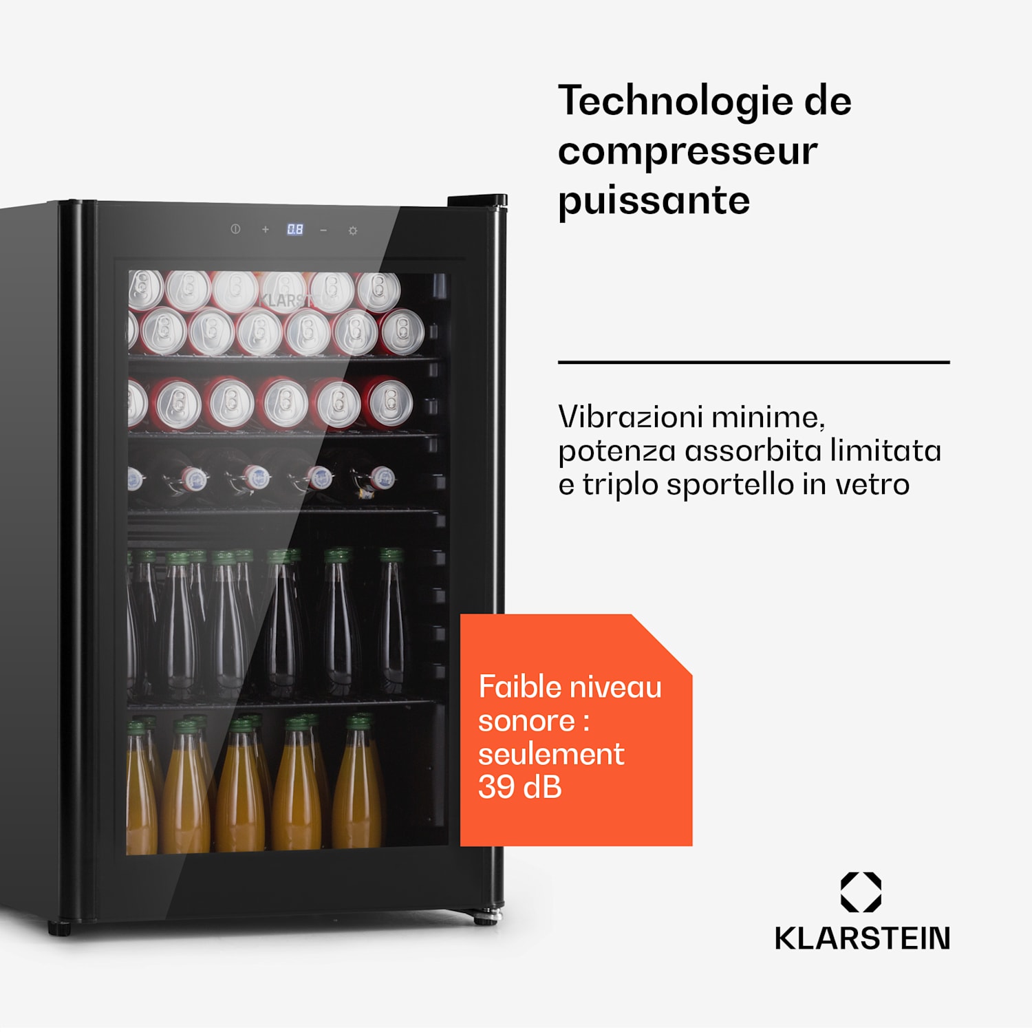 Beercave 115 - Frigorifero, 115 litri, 4 ripiani, sportello in vetro a triplo isolamento, touch 115 Ltr | Nero