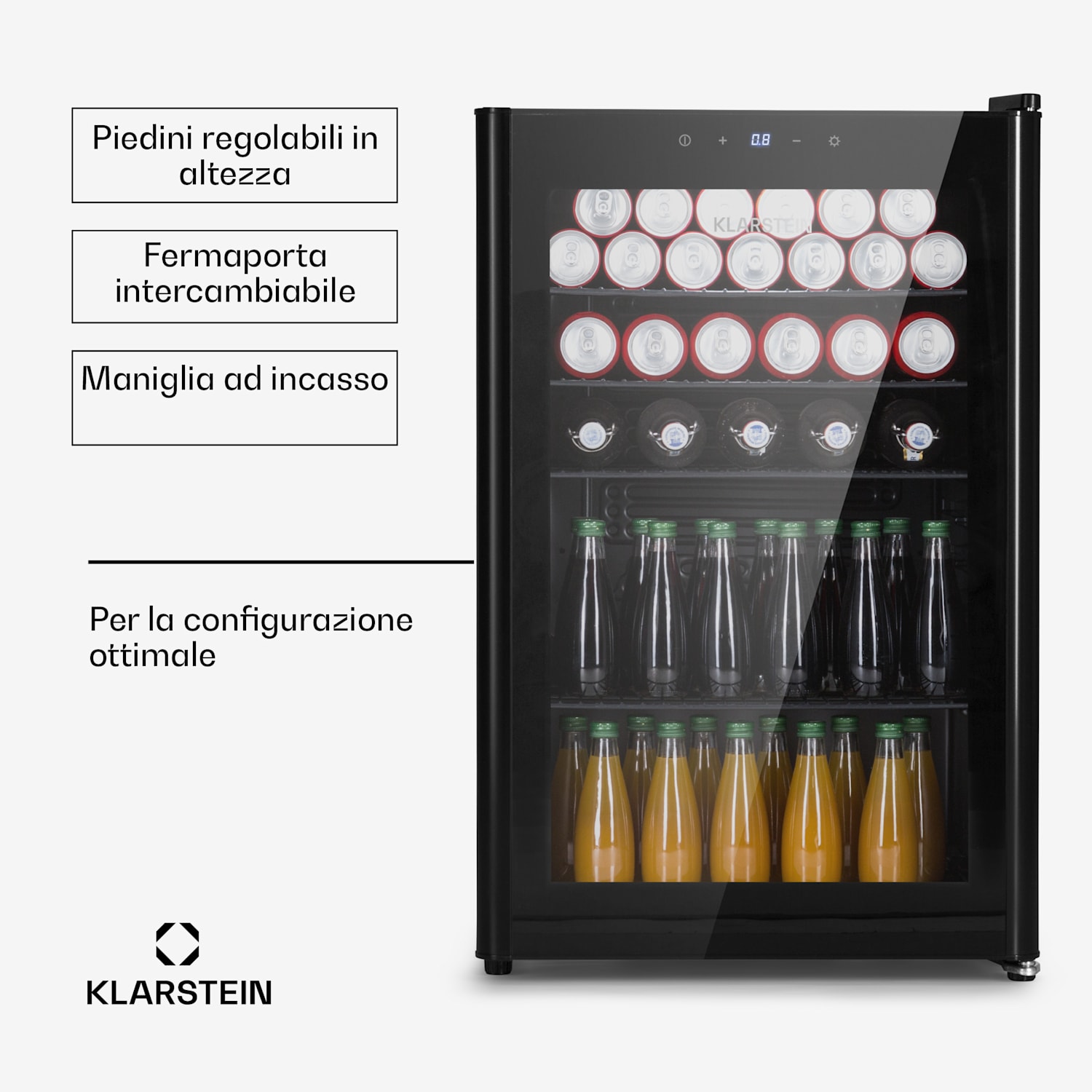 Beercave 115 - Frigorifero, 115 litri, 4 ripiani, sportello in vetro a triplo isolamento, touch 115 Ltr | Nero