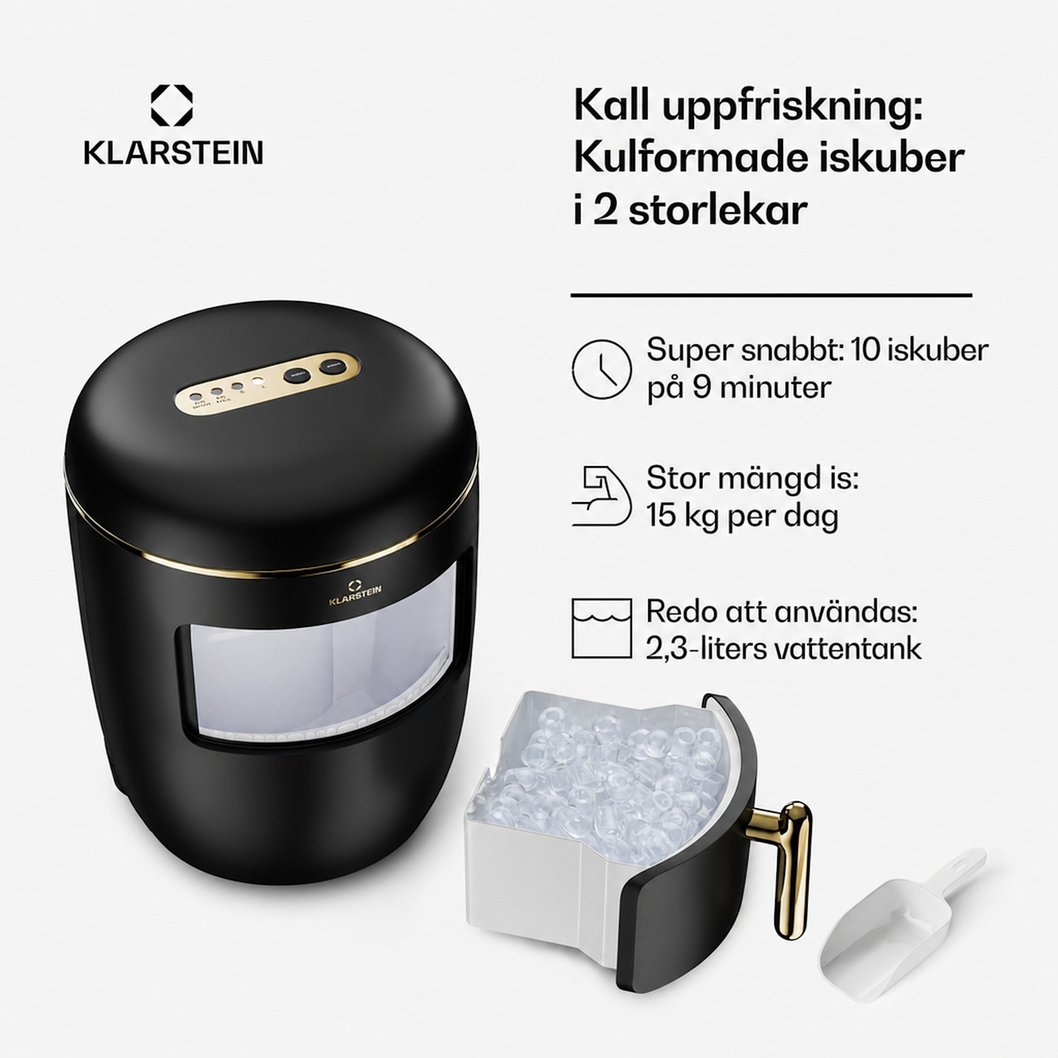 Passau Ismaskin 2 storlekar 15 kg/24 h automatisk rengöring 2,3 L | Svart / Antik Guld Metallic