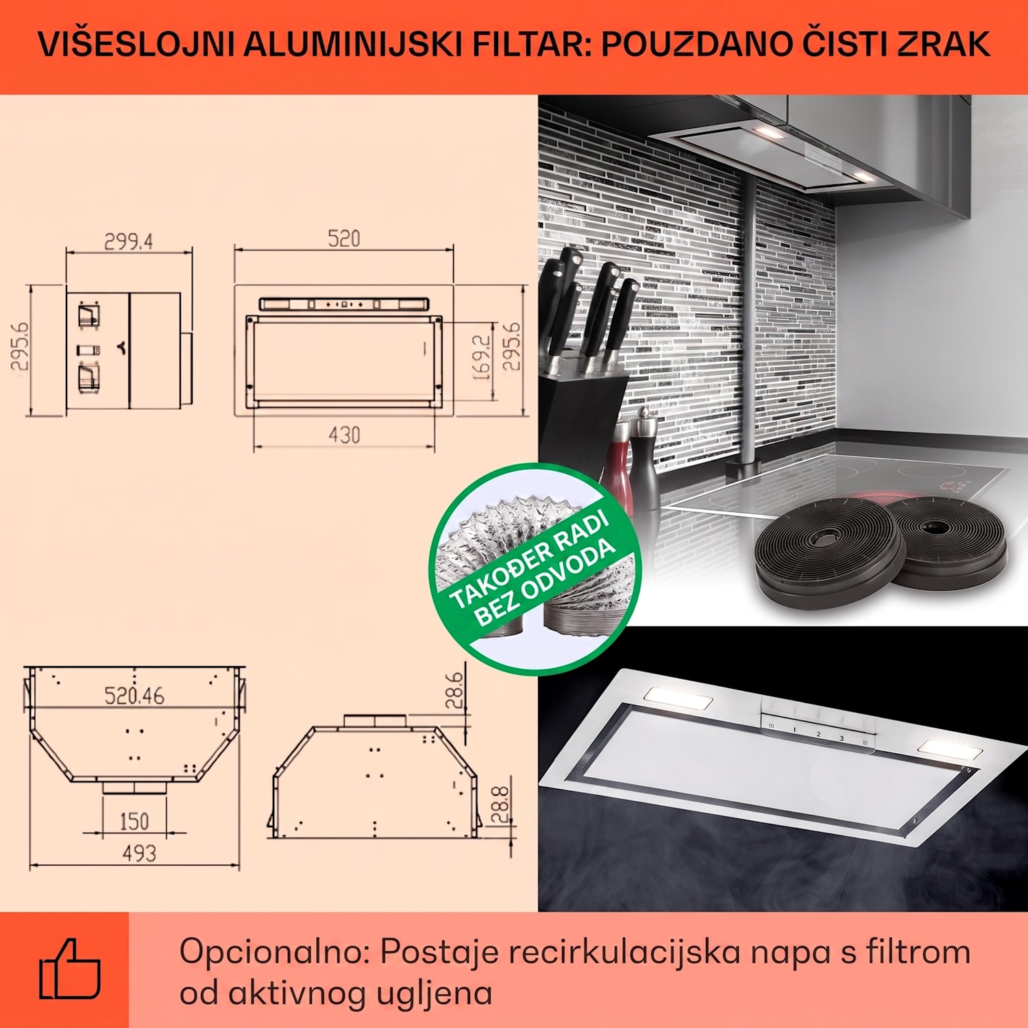 Napa Camila ugradbena 52 cm 369 m³/h LED Touch nehrđajući čelik 52 cm | Nehrđajući čelik