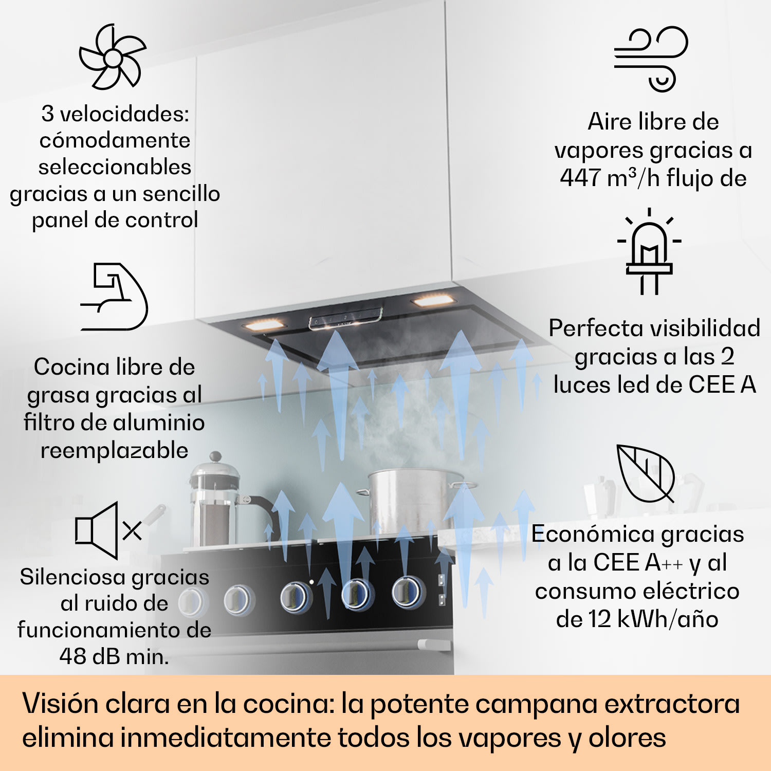 Campana extractora Camila empotrada 52 cm 397 m³/h LED Touch acero inoxidable 52 cm | Negro