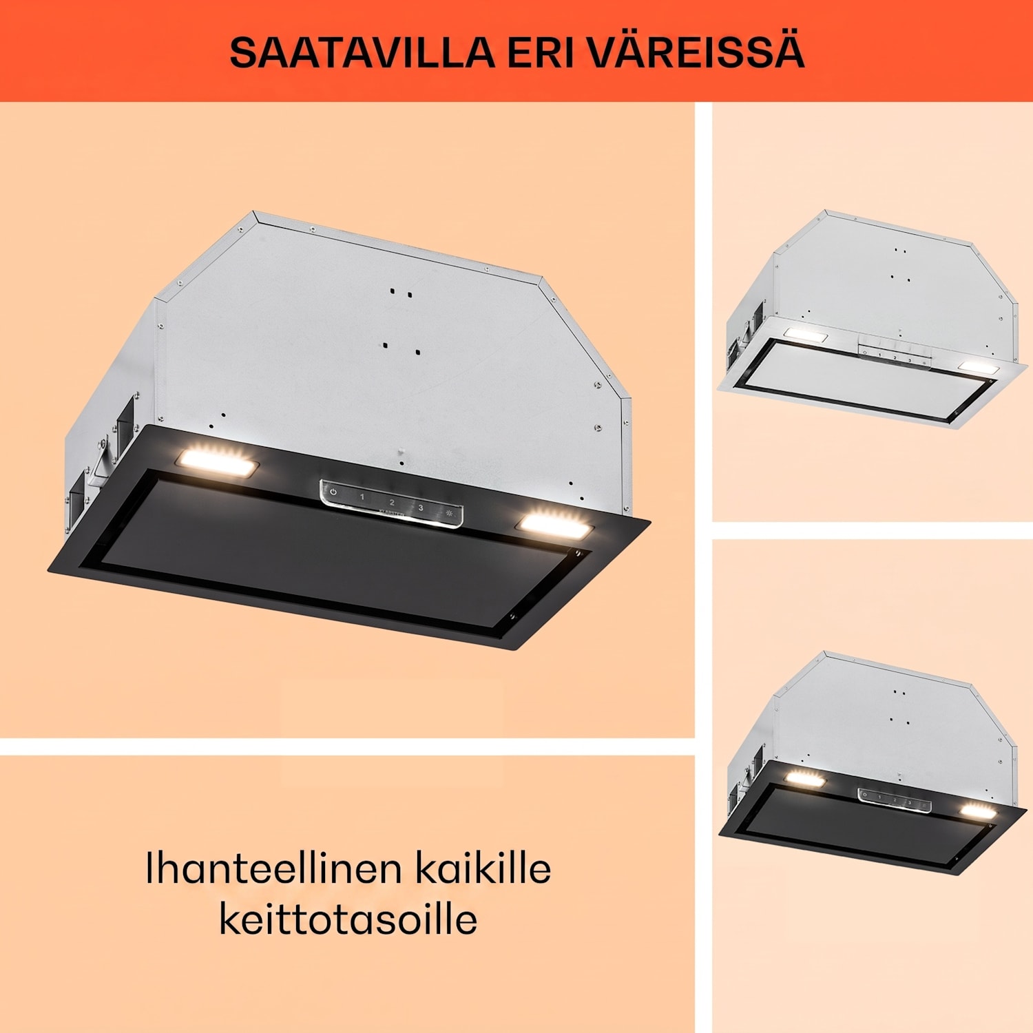 Camila liesituuletin integroitava 60 cm 369 m³/h LED kosketus ruostumaton teräs 52 cm | Musta