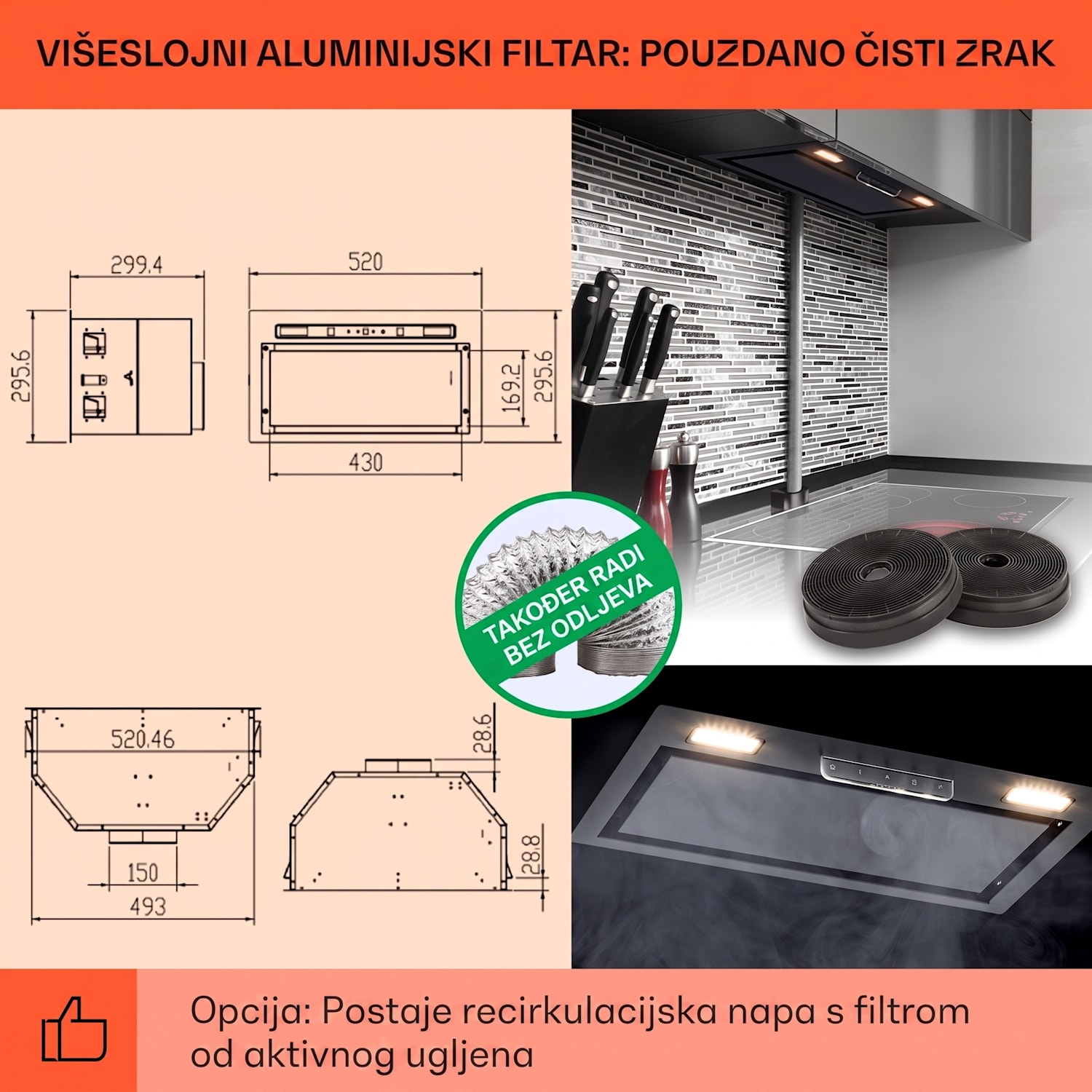 Napa Camila ugradbena 52 cm 369 m³/h LED Touch nehrđajući čelik 52 cm | Crna
