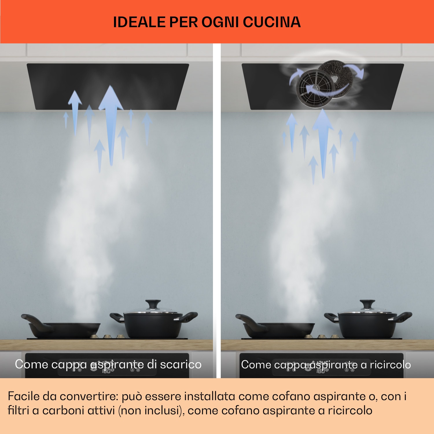 Camila - Cappa aspirante, incasso, 52 cm, 397 m³/ora, LED, touch, acciaio inox 