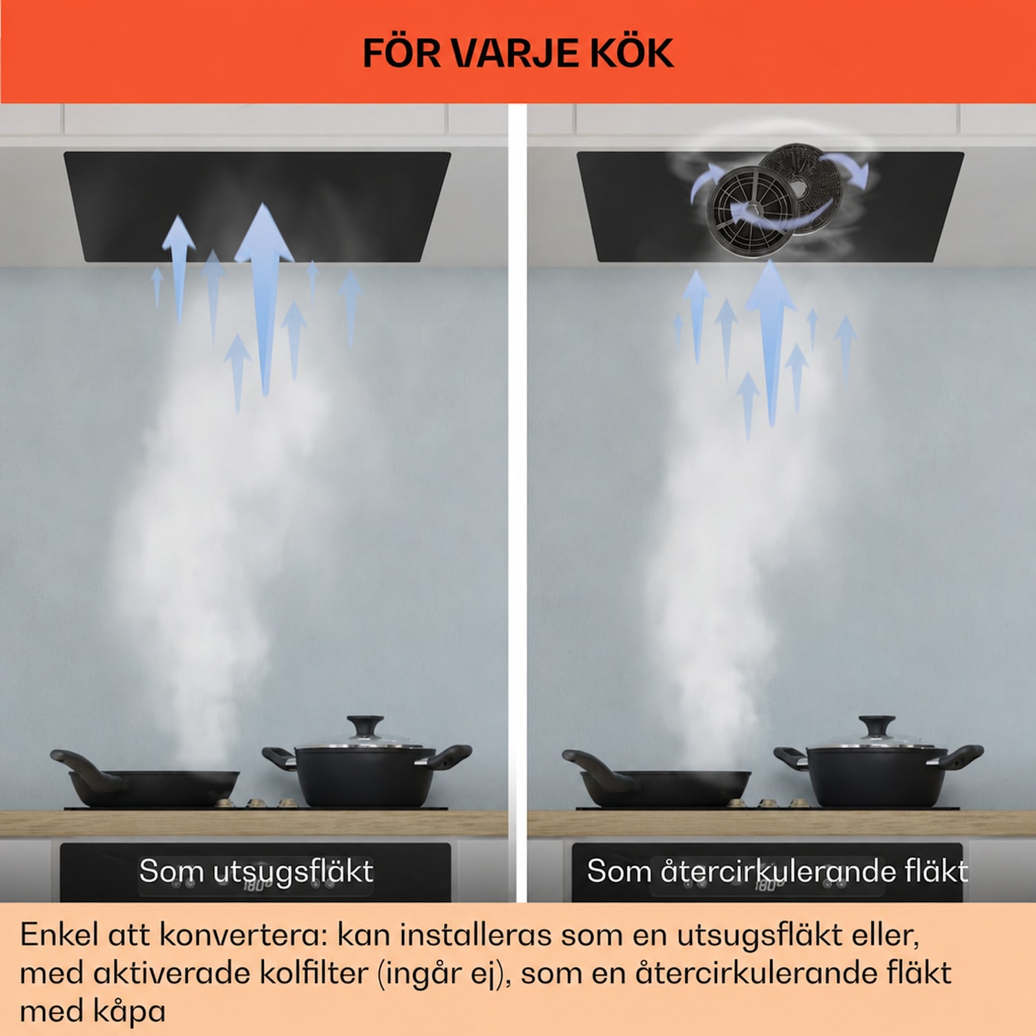 Camila Köksfläkt inbyggnad 52 cm 397 m³/h LED touch rostfritt stål 