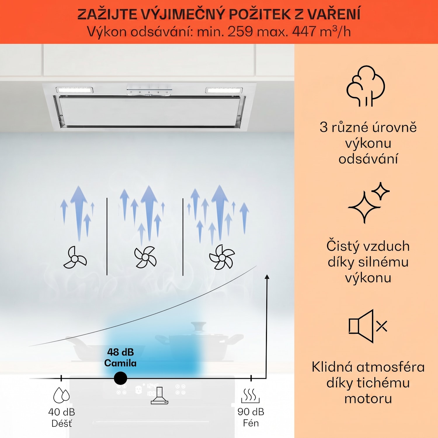 Vestavný Digestoř Camila 70 cm 380 m³/h LED touch nerezová ocel 70 cm | Nerezová ocel