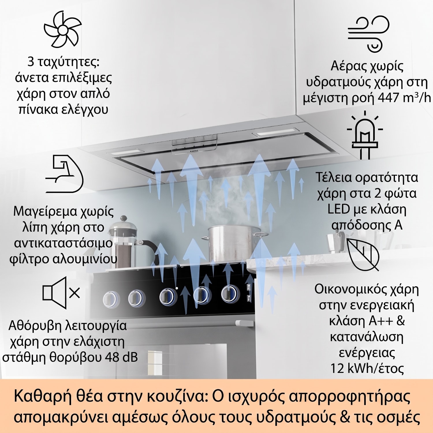 Camila, εντοιχιζόμενος απορροφητήρας, 70 cm, 380 m³/h, LED, επιφάνεια αφής, ανοξείδωτο ατσάλι 70 εκ | Stainless Steel