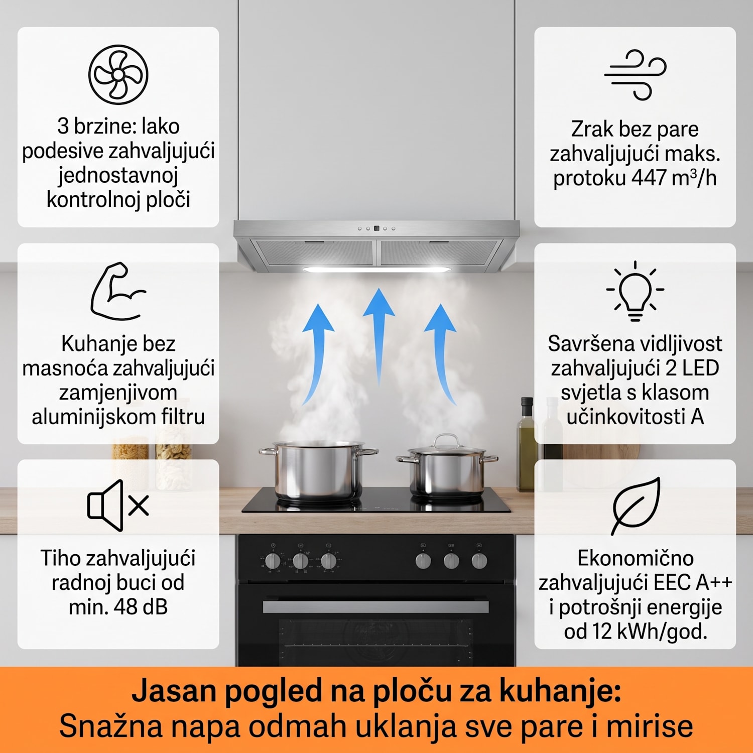 Ugradbena napa Camila 70 cm 380 m³/h LED touch nehrđajući čelik 70 cm | Nehrđajući čelik