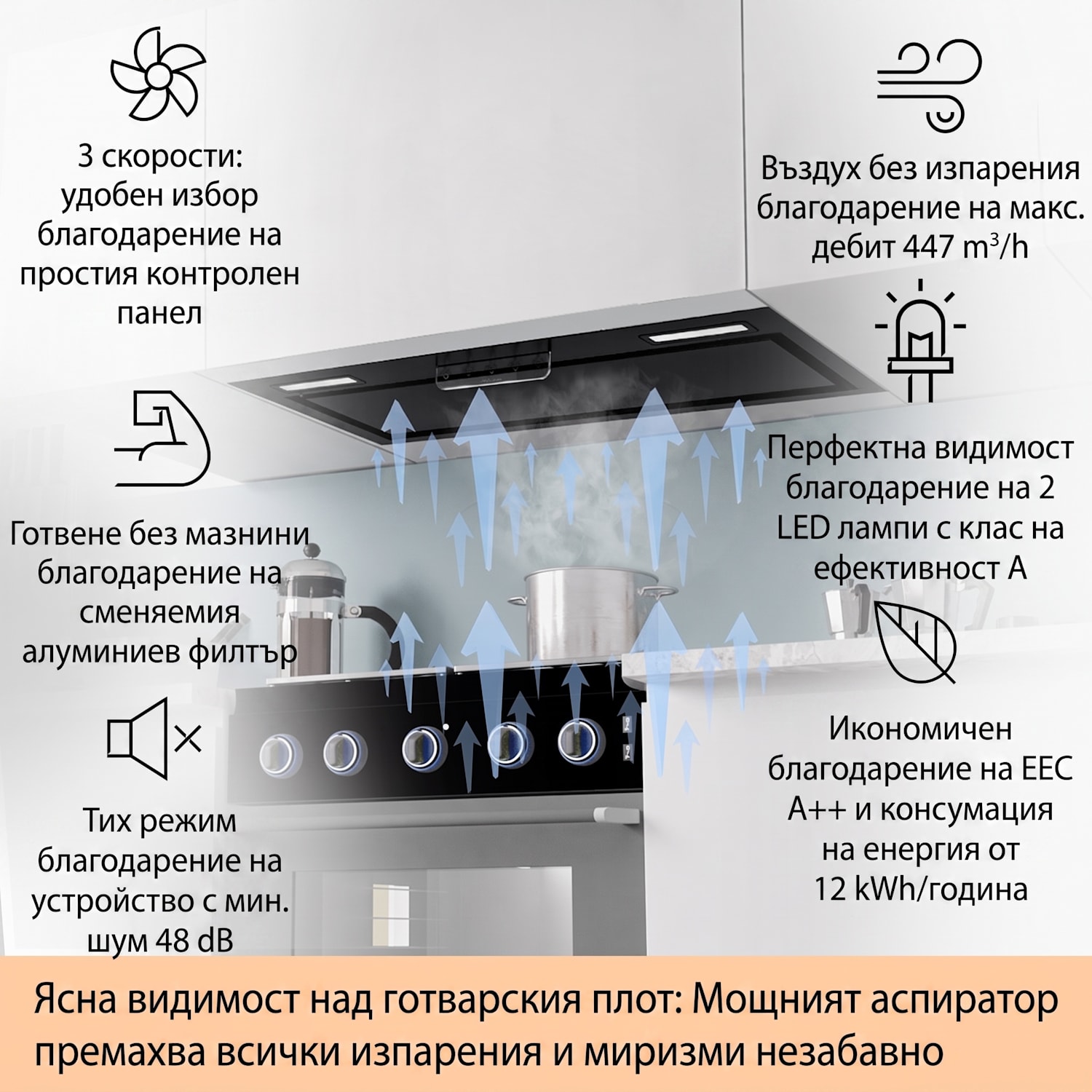 Аспиратор за вграждане Camila 70 cm 380 m³/h LED touch от неръждаема стомана 70 cm | Черно