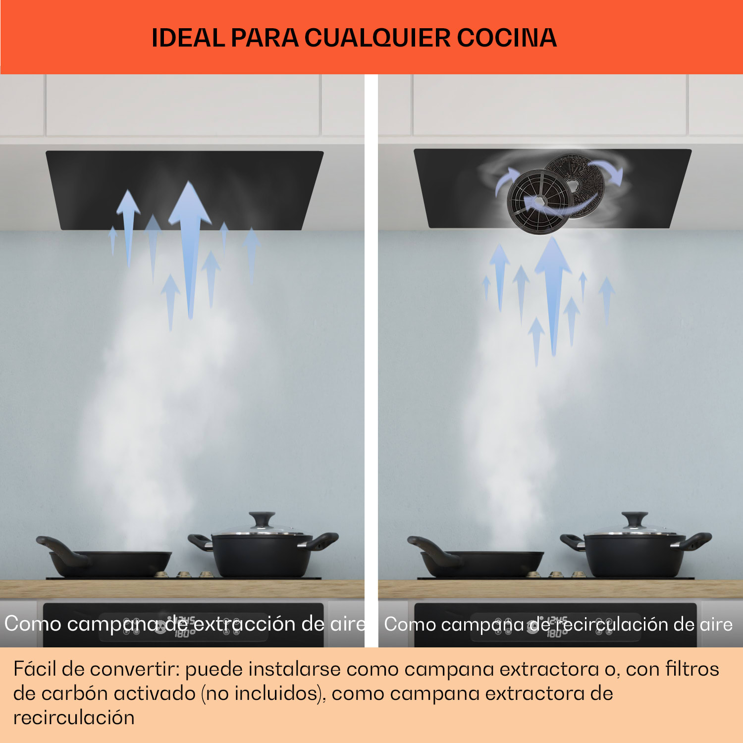 Campana extractora Camila empotrada 70 cm 397 m³/h LED Touch acero inoxidable 70 cm | Negro