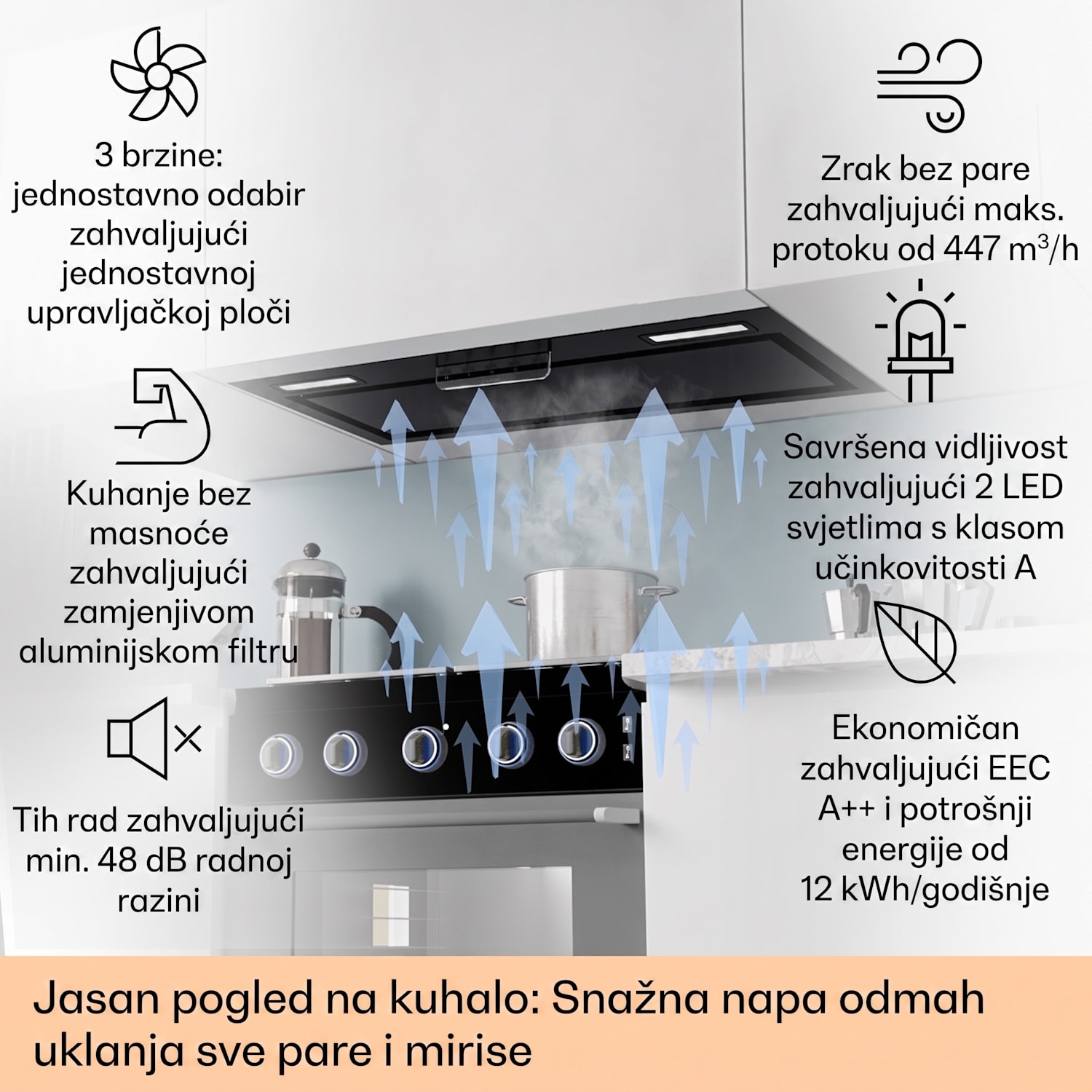 Ugradbena napa Camila 70 cm 380 m³/h LED touch nehrđajući čelik 70 cm | Crna