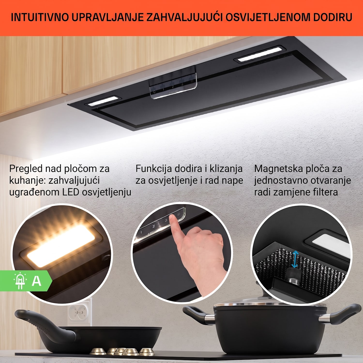 Ugradbena napa Camila 70 cm 380 m³/h LED touch nehrđajući čelik 70 cm | Crna