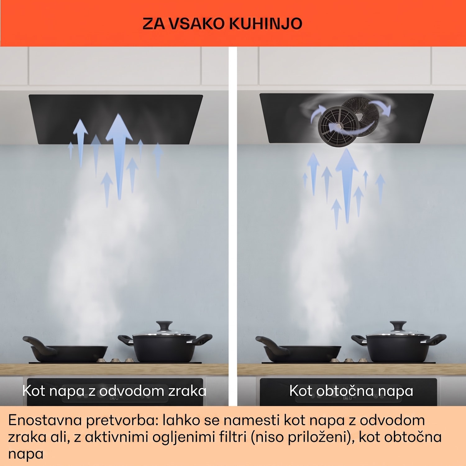 Vgradna kuhinjska napa Camila 70 cm 380 m³/h LED touch iz nerjavečega jekla 70 cm | Črna