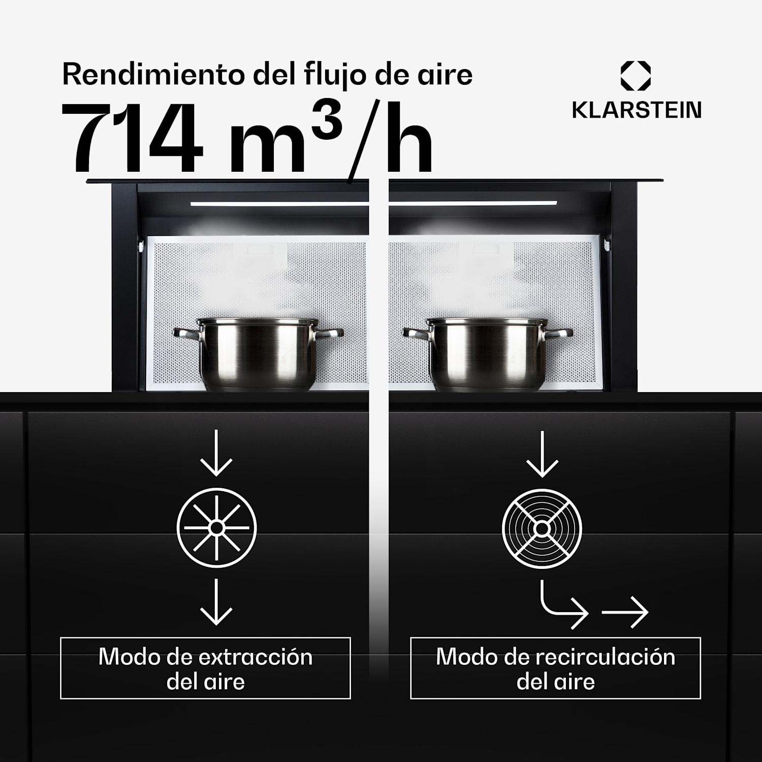 Royal Flush Eco Downdraft campana de extracción 90 cm 576 m³/h A+  90 cm | Negro | Negro