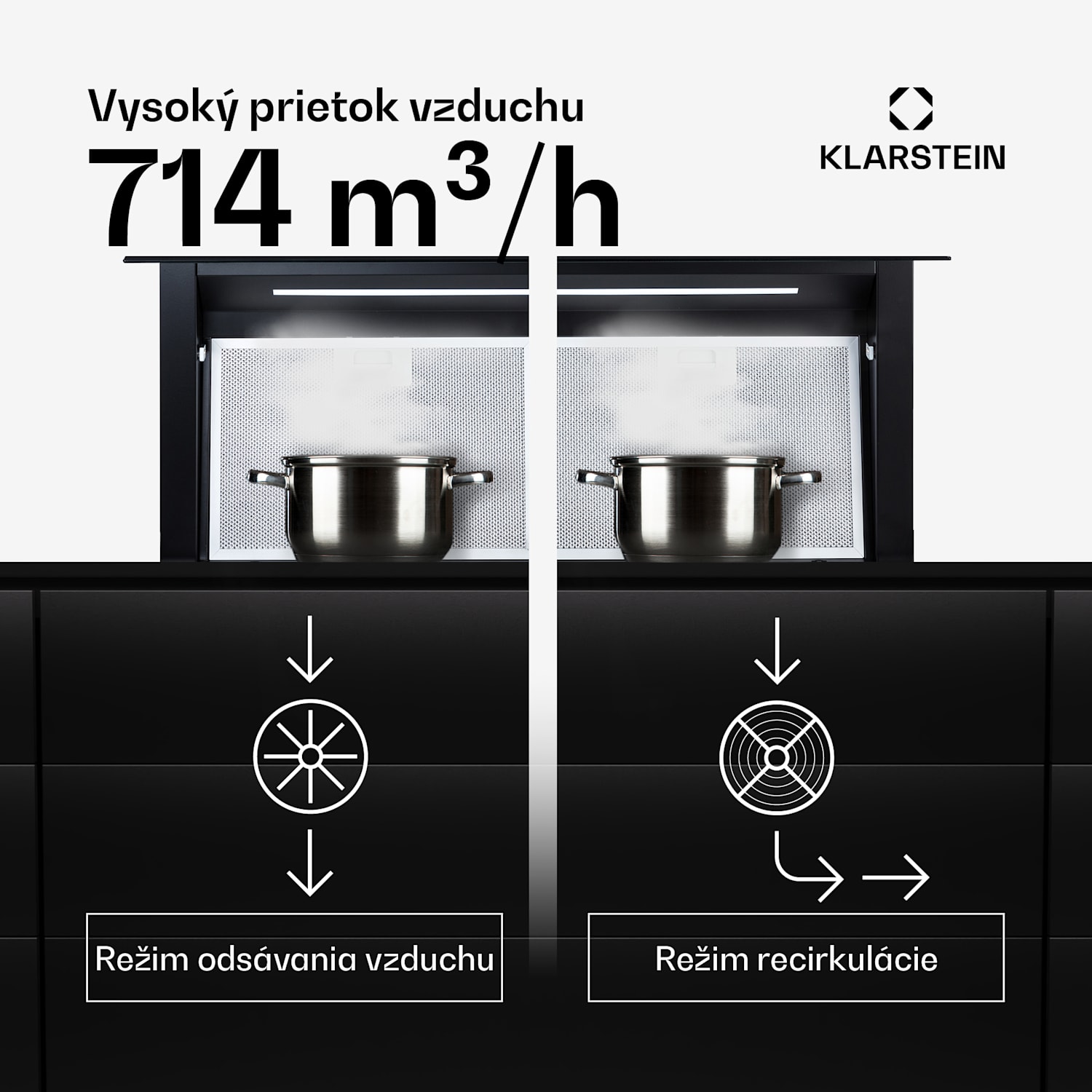 Royal Flush Eco, digestor, 90 cm, výsuvný, 576 m³/h, A+, čierny 