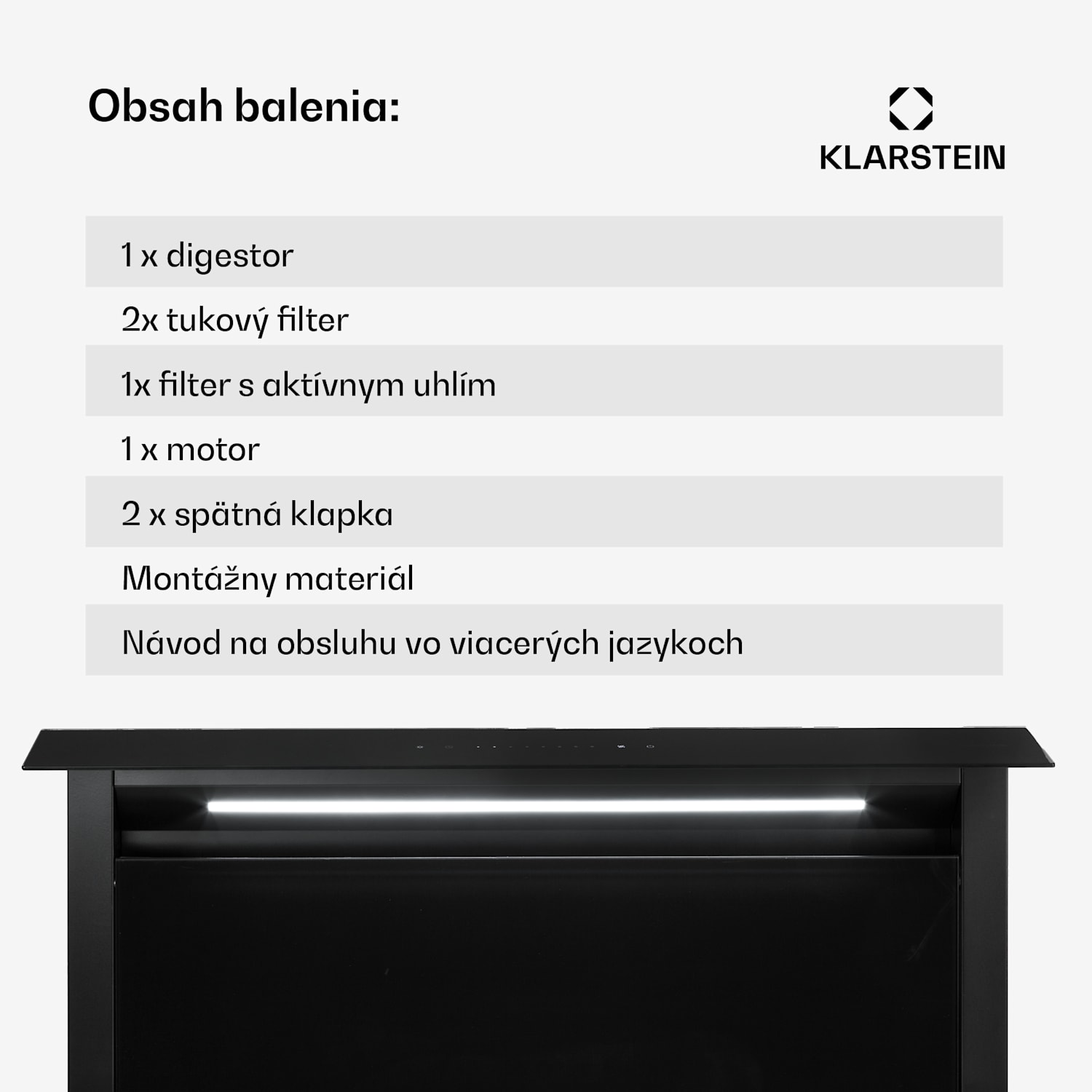 Royal Flush Eco, digestor, 90 cm, výsuvný, 576 m³/h, A+, čierny 