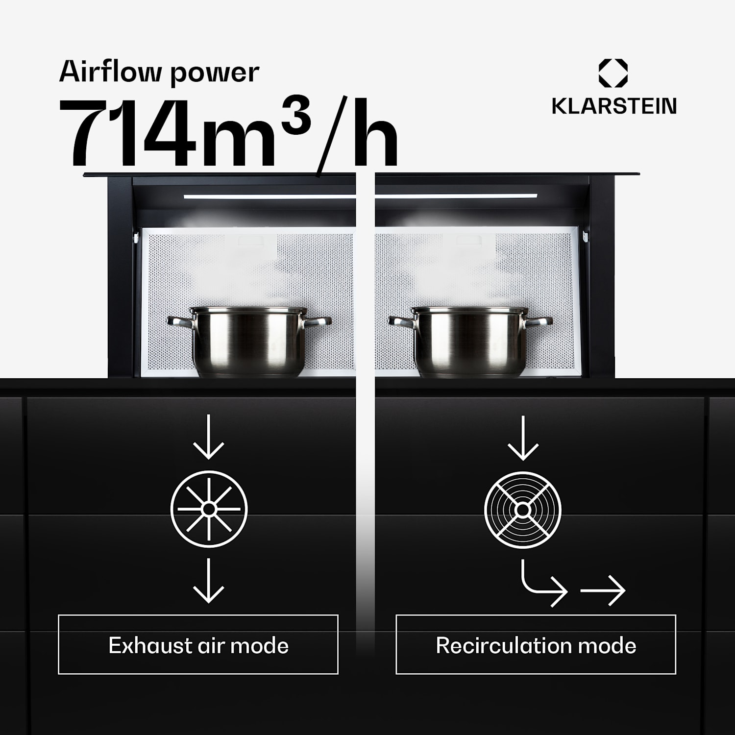 Royal Flush Eco, digestoř, 90 cm, výsuvná, 576 m³/h, A+, černá 