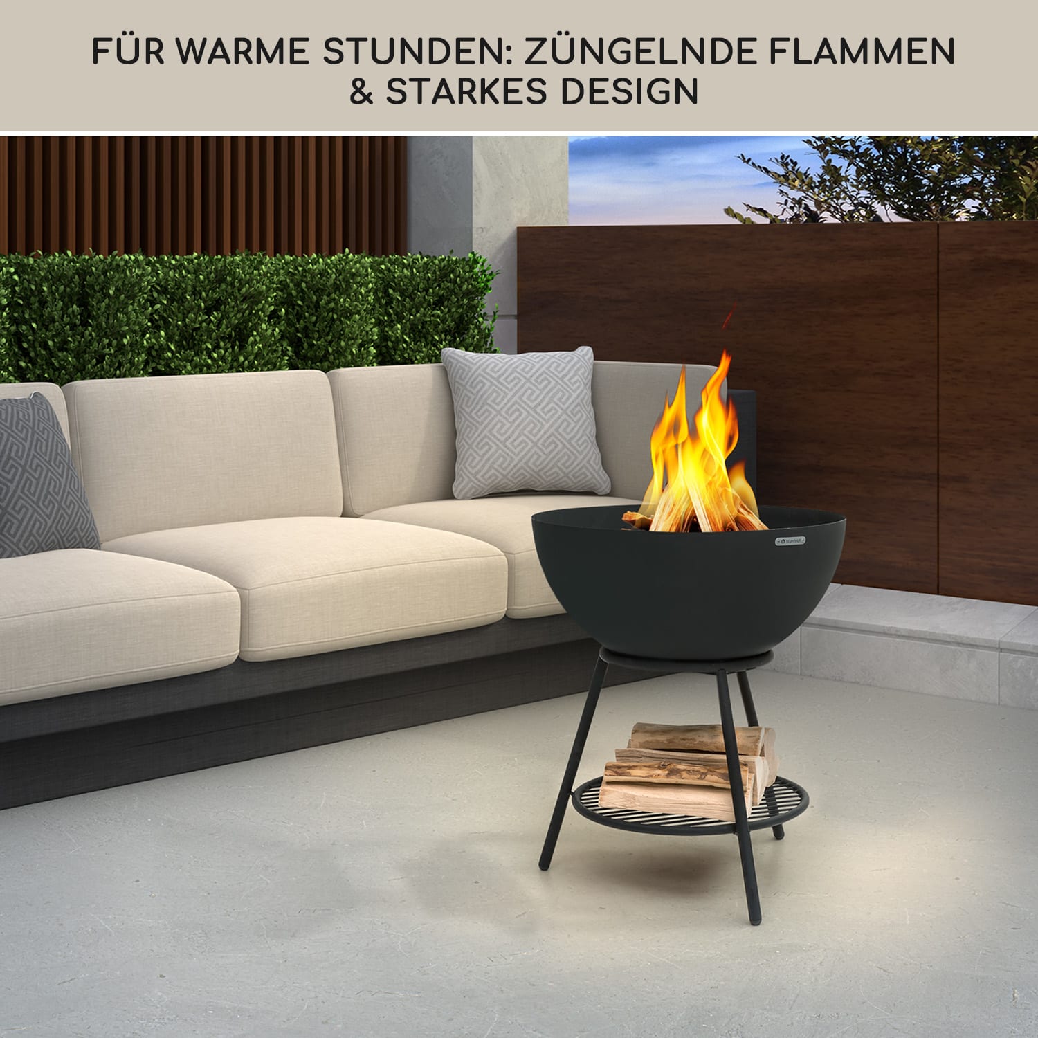 Azuma Feuerschale Ø 66 cm 2 mm Holzkohle- und Grillrost Regenschutzhülle & Schürhaken Schwarz