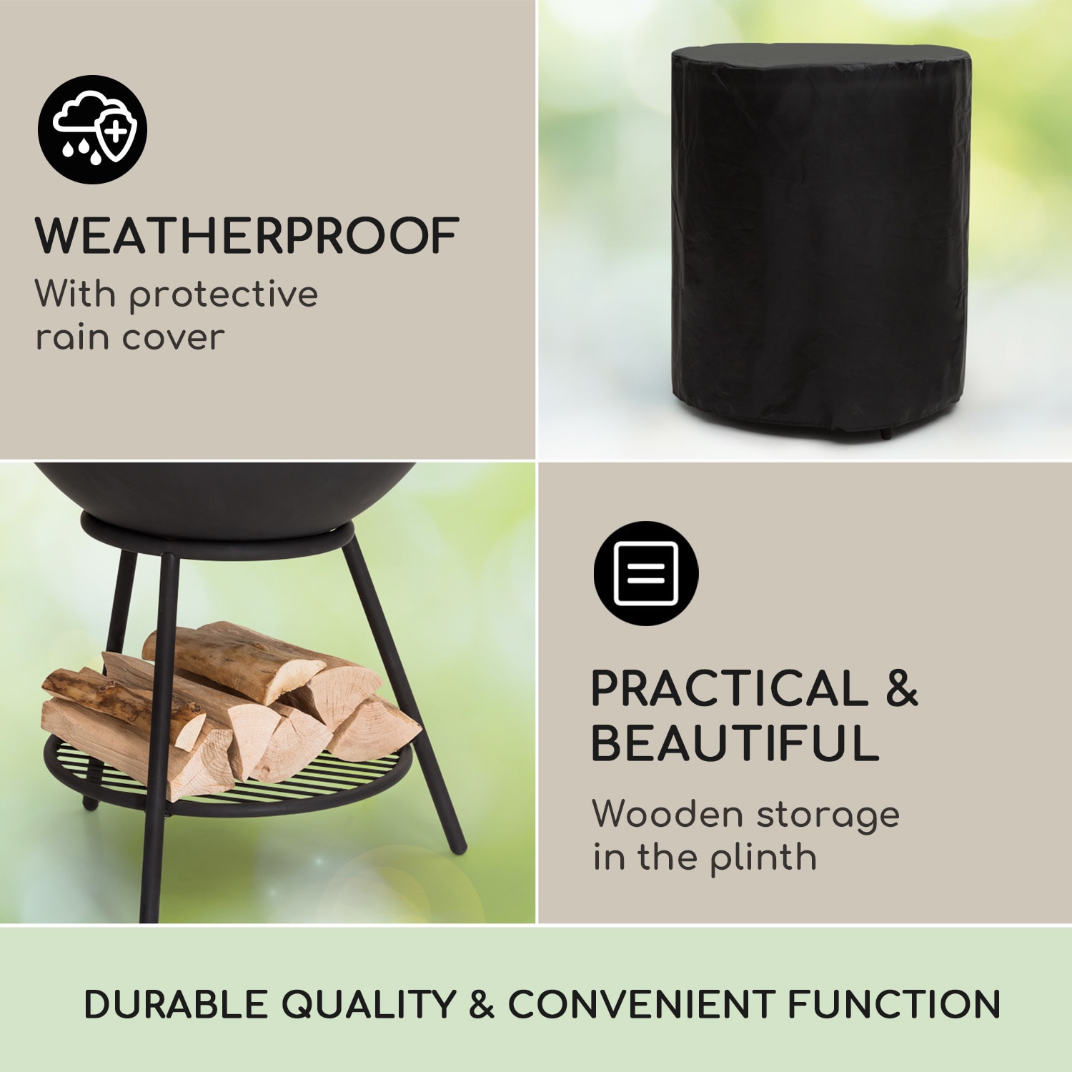 Azuma, ognjište, Ø 66 cm, 2 mm, rešetka za ugljen i roštilj, kišna navlaka i grablje 