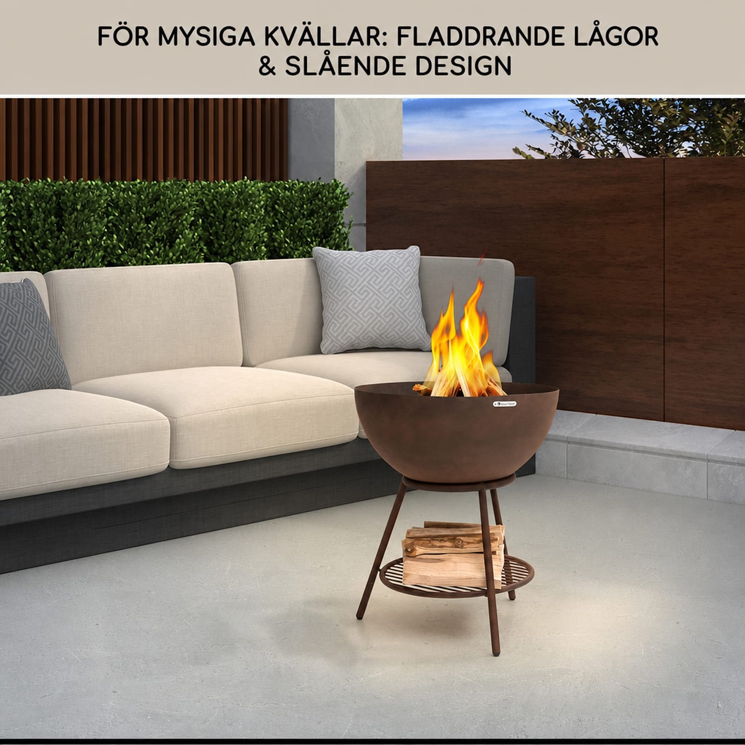 Azuma Eldfat Ø 66 cm 2 mm med kol- och grillgaller, regnskydd och eldgaffel Stående | Stål | Rost