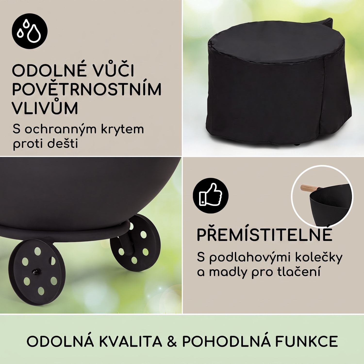 Fireball Egon, ohniště, Ø 66 cm, na zahradu či terasu, ochranný kryt, ocel nízké s koly | Ocel | Černá