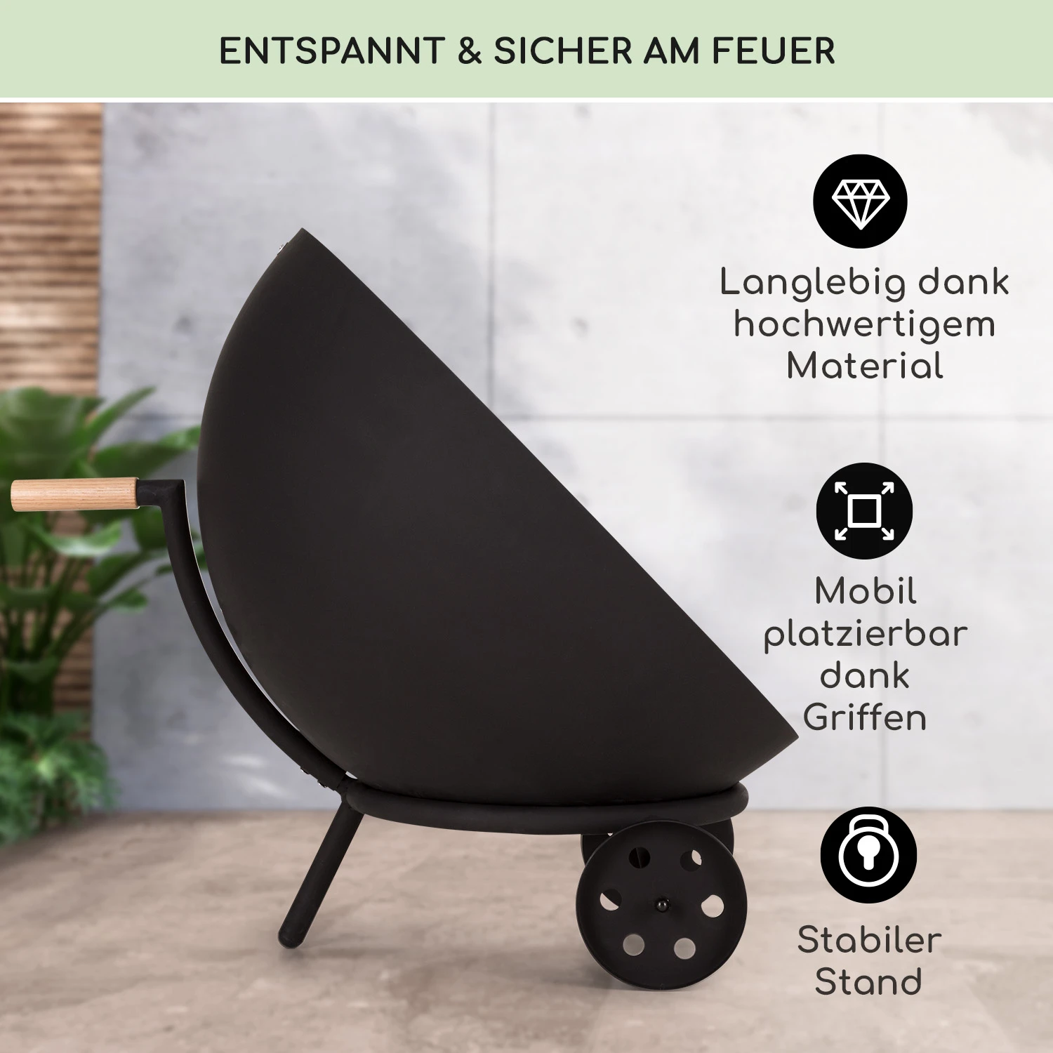 Rubal blumfeldt        Fireball 66cm Niedrige Feuerschale mit Grill SchwarzQA 5555