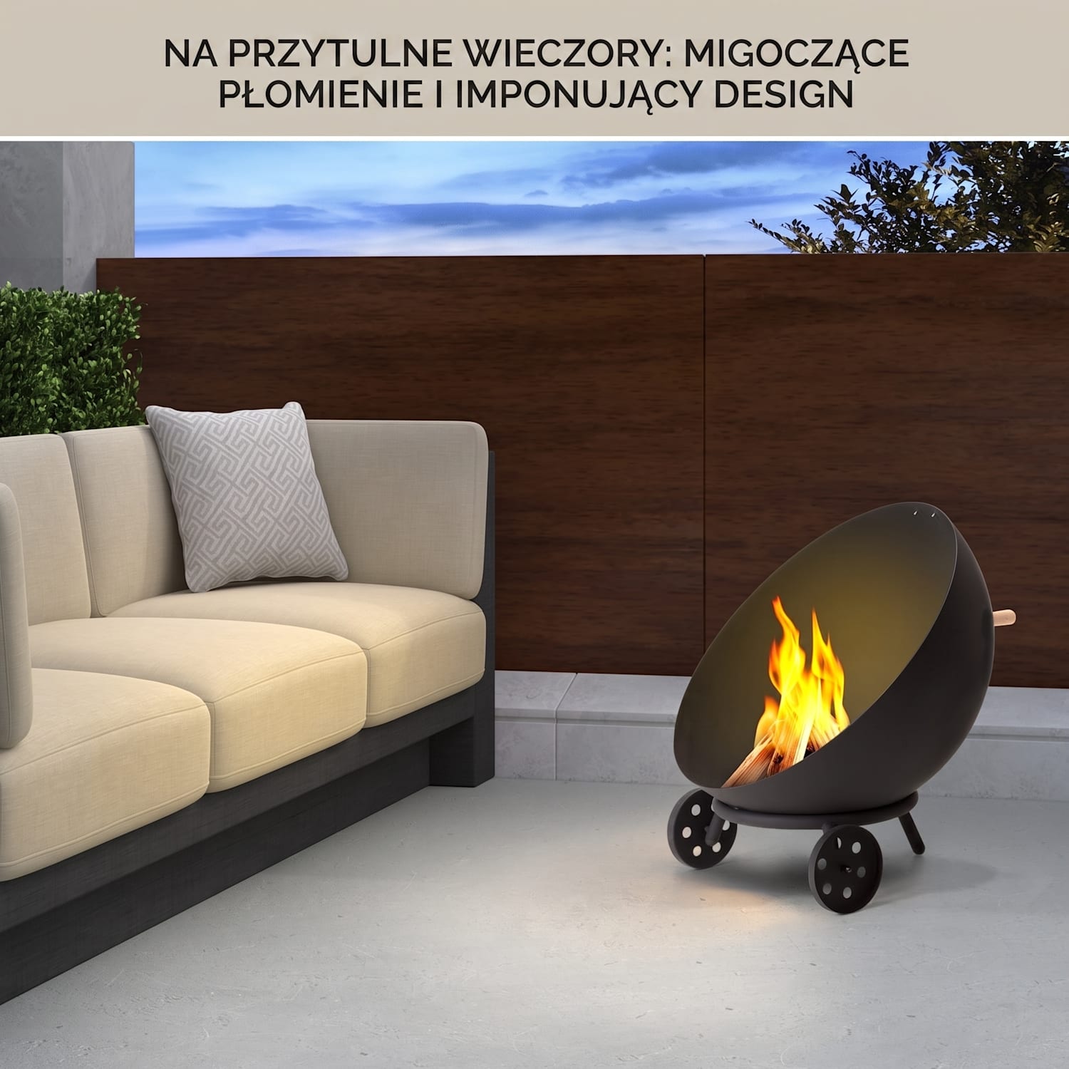 Fireball Egon, palenisko ogrodowe, Ø 66 cm, stal, ruszt grillowy, pokrowiec przeciwdeszczowy niski z kołami | Stal | Czarny