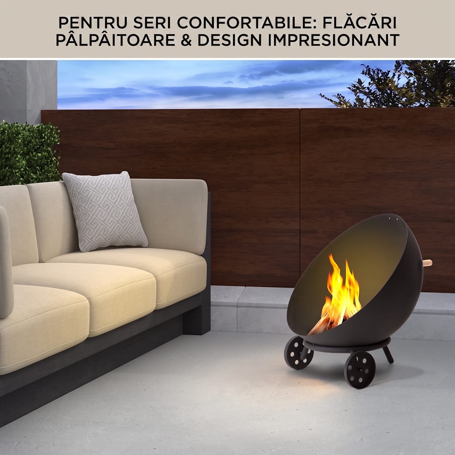 Fireball Egon, castron de foc din oțel pentru grădină sau terasă Ø 66 cm capac pentru grătar joasă cu roți | Oțel | Negru